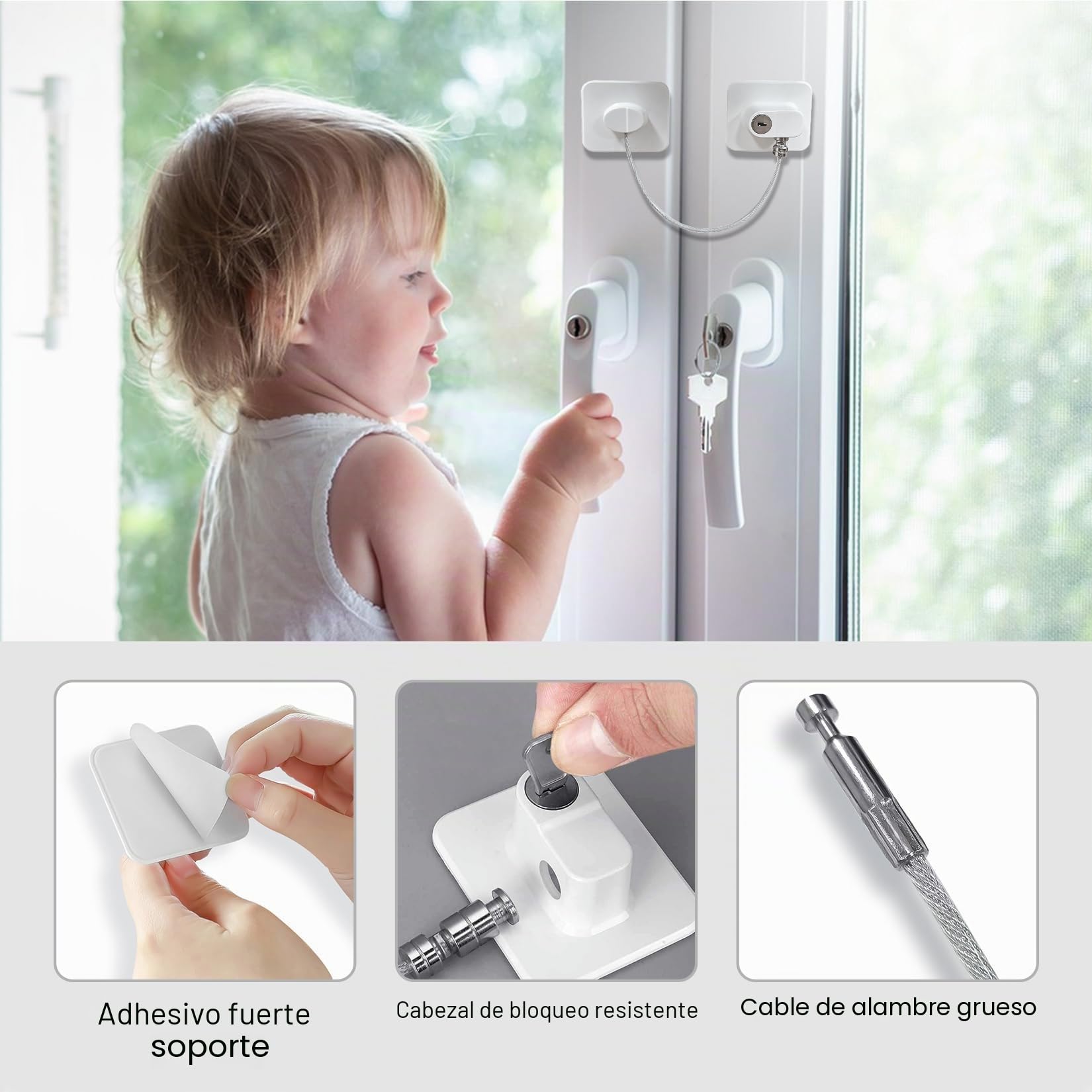 4 piezas seguridad puertas niños candado(Blanco)Seguridad ventanas niños Cierre seguridad cajones bebe Seguro puertas bebe Adecuado para frigoríficos puertas armarios ventanas