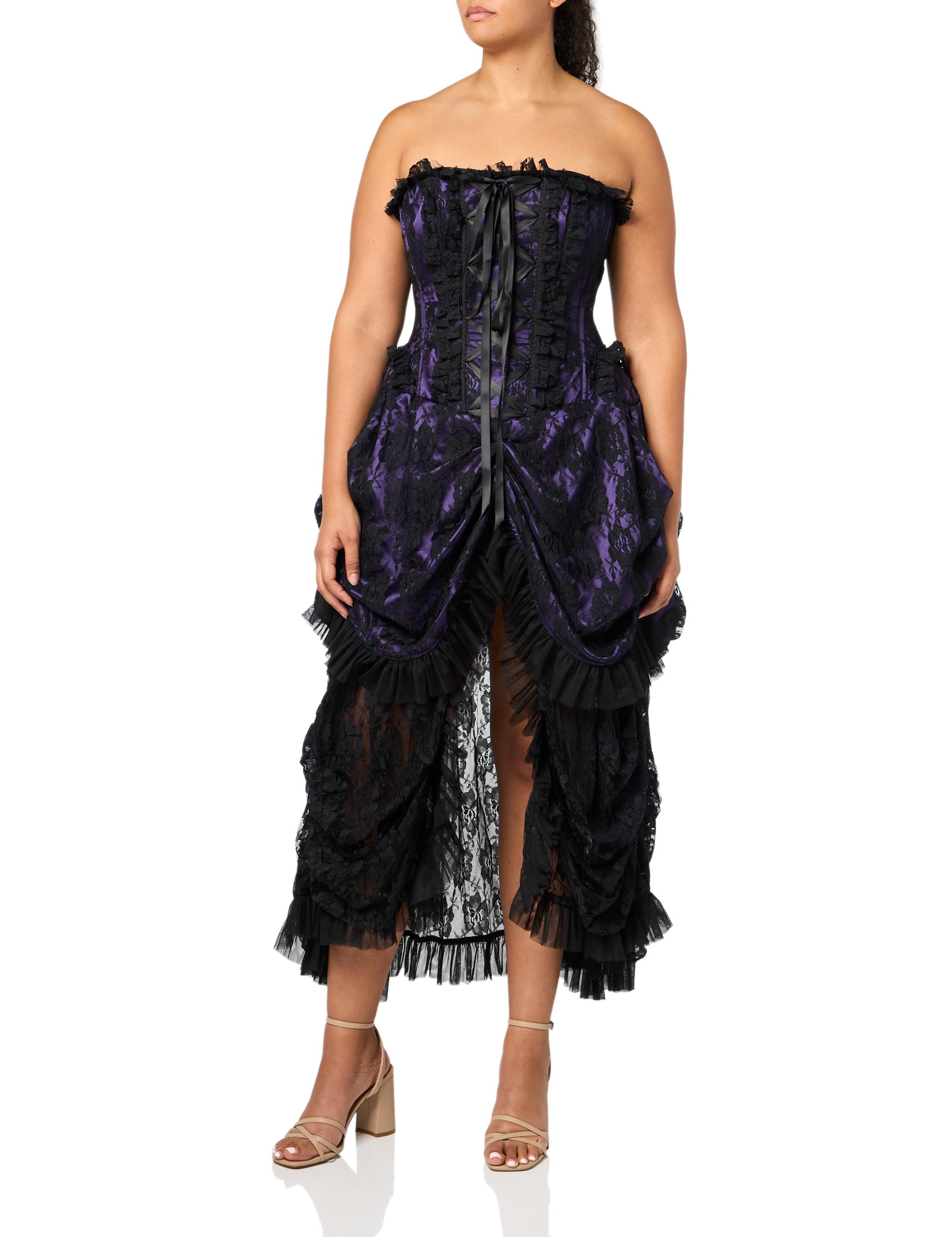Daisy Corsets Womens Daisy Corsets Top Drawer Steel Boned Purple W Black Lace Bustle Corset Dress