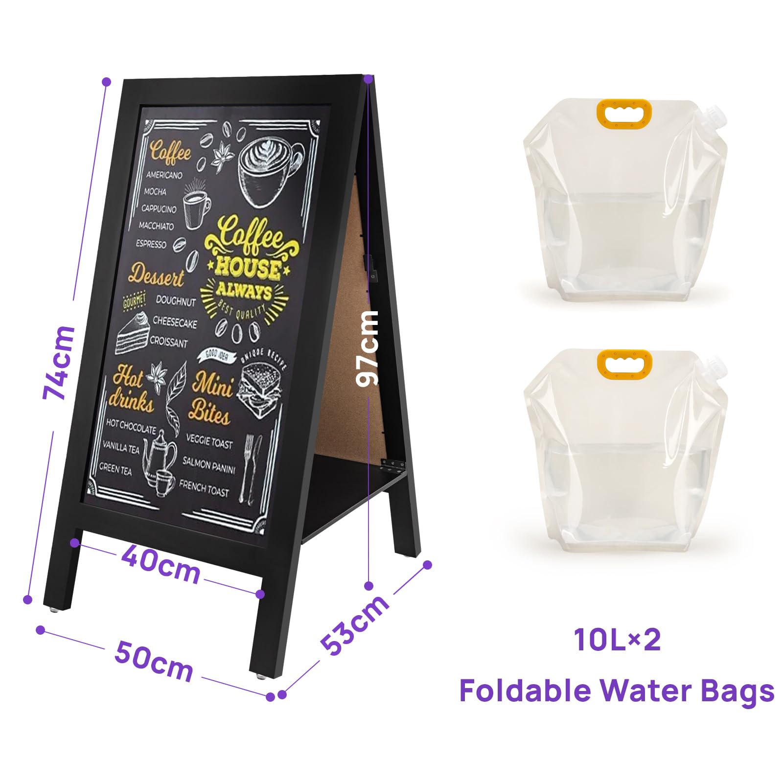 Pizarra Caballete de Pie de Madera 100x50 cm, Pizarra Negra Doble cara Magnética Plegable, Cartel de Tiza para Bar, Restaurante, Cafetería, Tienda o Eventos Publicitarios