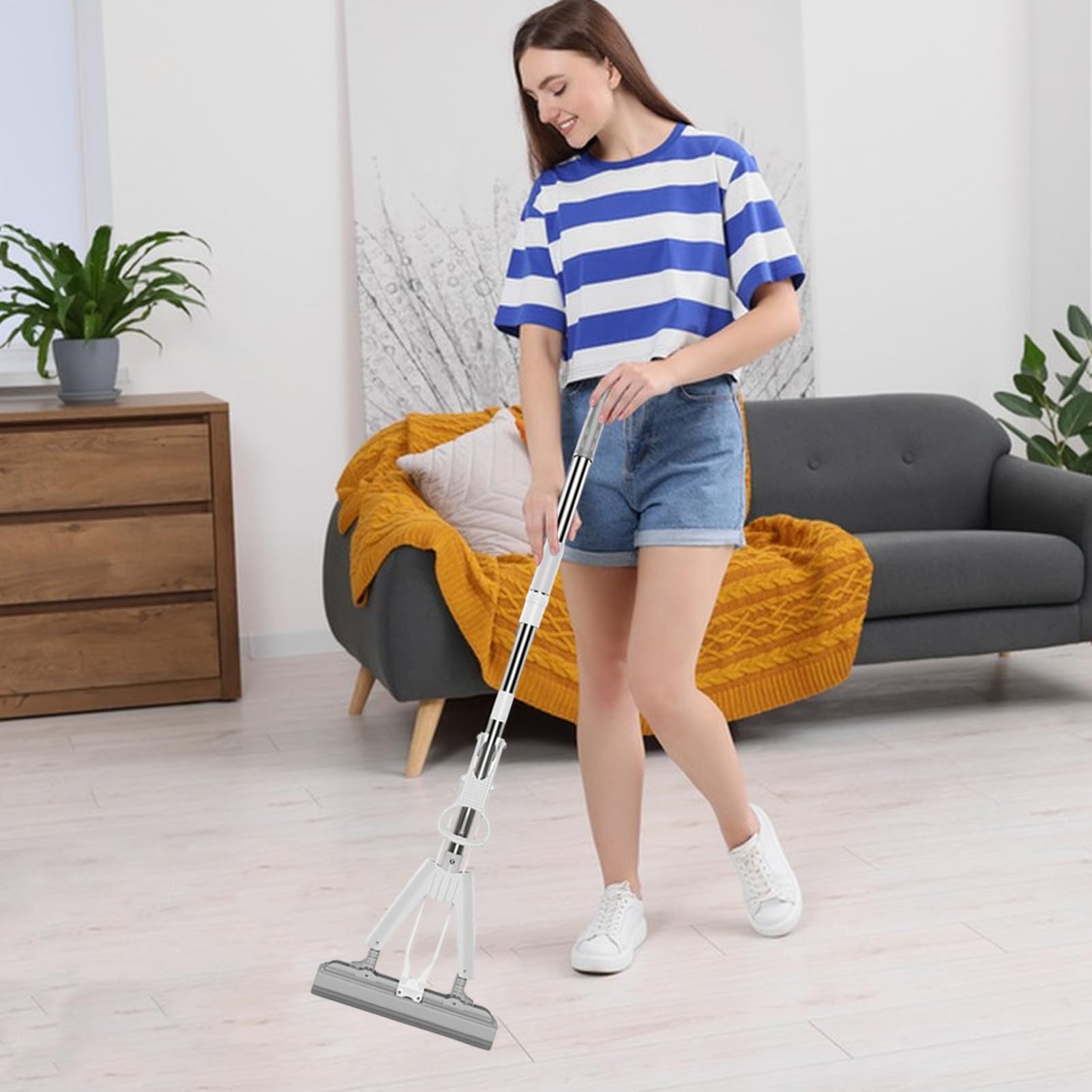 Mop | Imbottitura in microfibra per lavatrice | Self-Queeze Spugna Roller Mop | Lavaggio senza uso domestico - pieghevole per piastrelle, marmo, fiocchi di legno