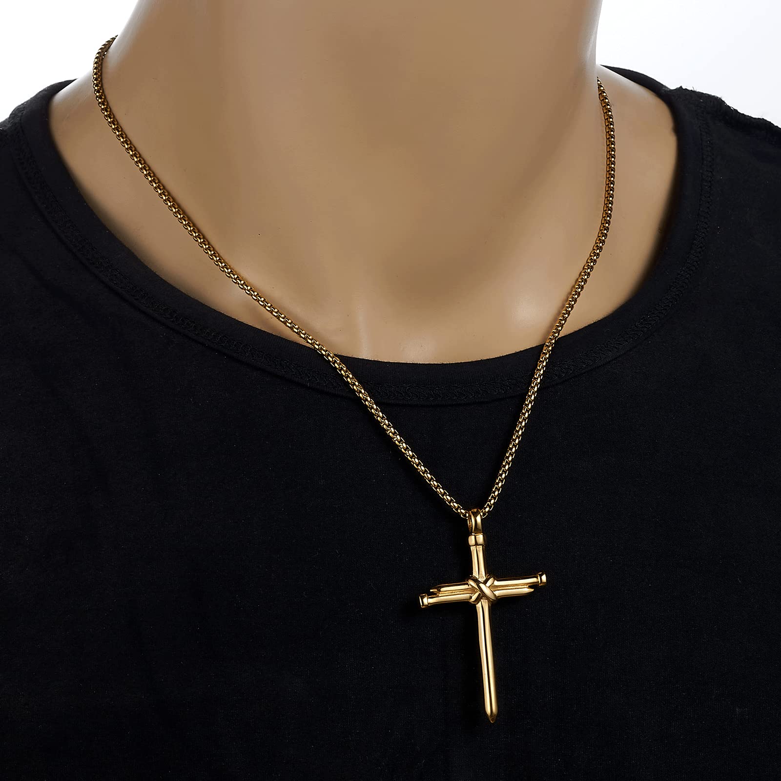 Collar con colgante de cruz de uñas para hombres y mujeres, collar de cruz de acero inoxidable para joyería masculina, Acero inoxidable, No es una piedra preciosa 5
