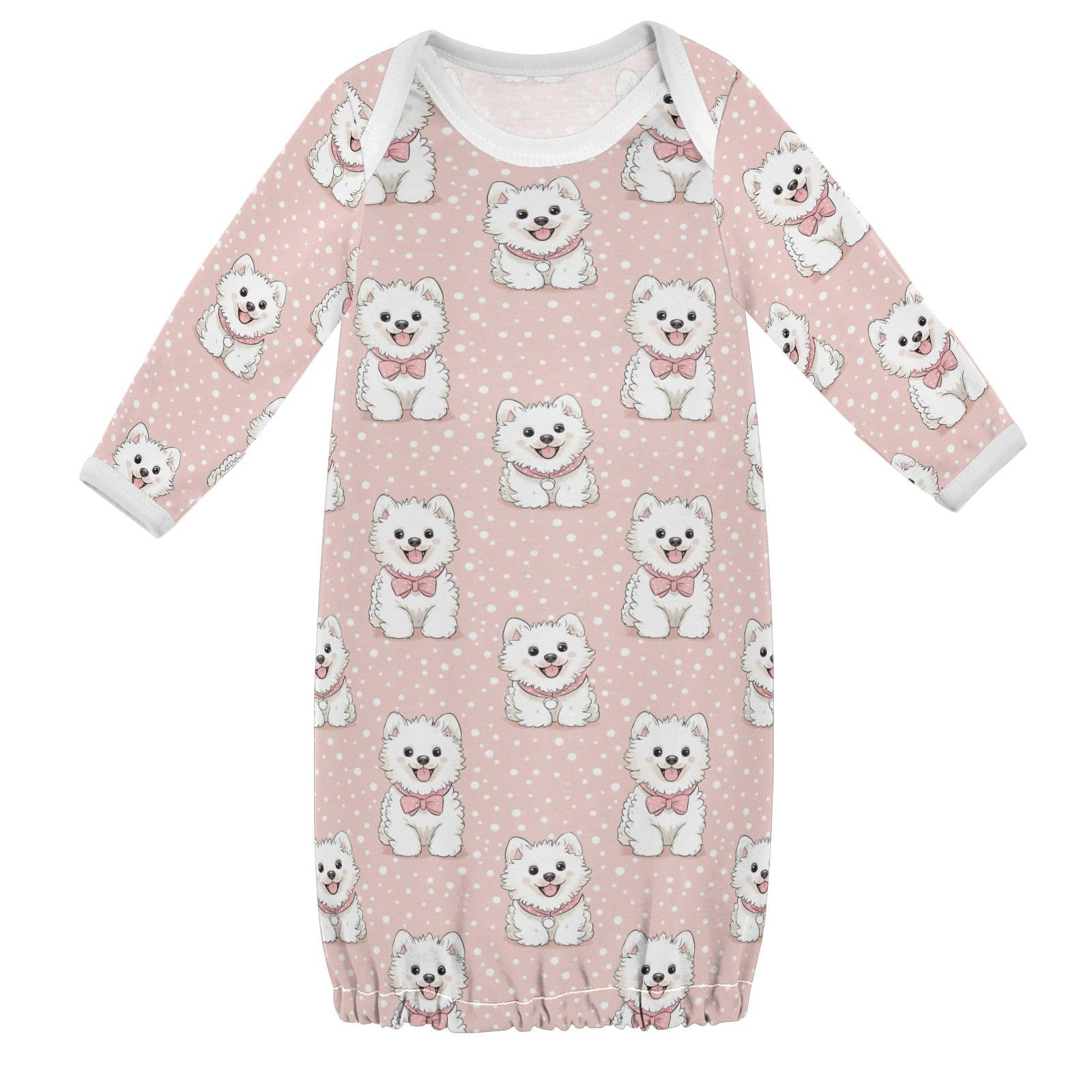 vvfelixl Baby Sleeper Gown for Newborn Boy Girls Cartoon Samoyed Wearing Bow Infant Nightgown for 0-3 Months Multicolor