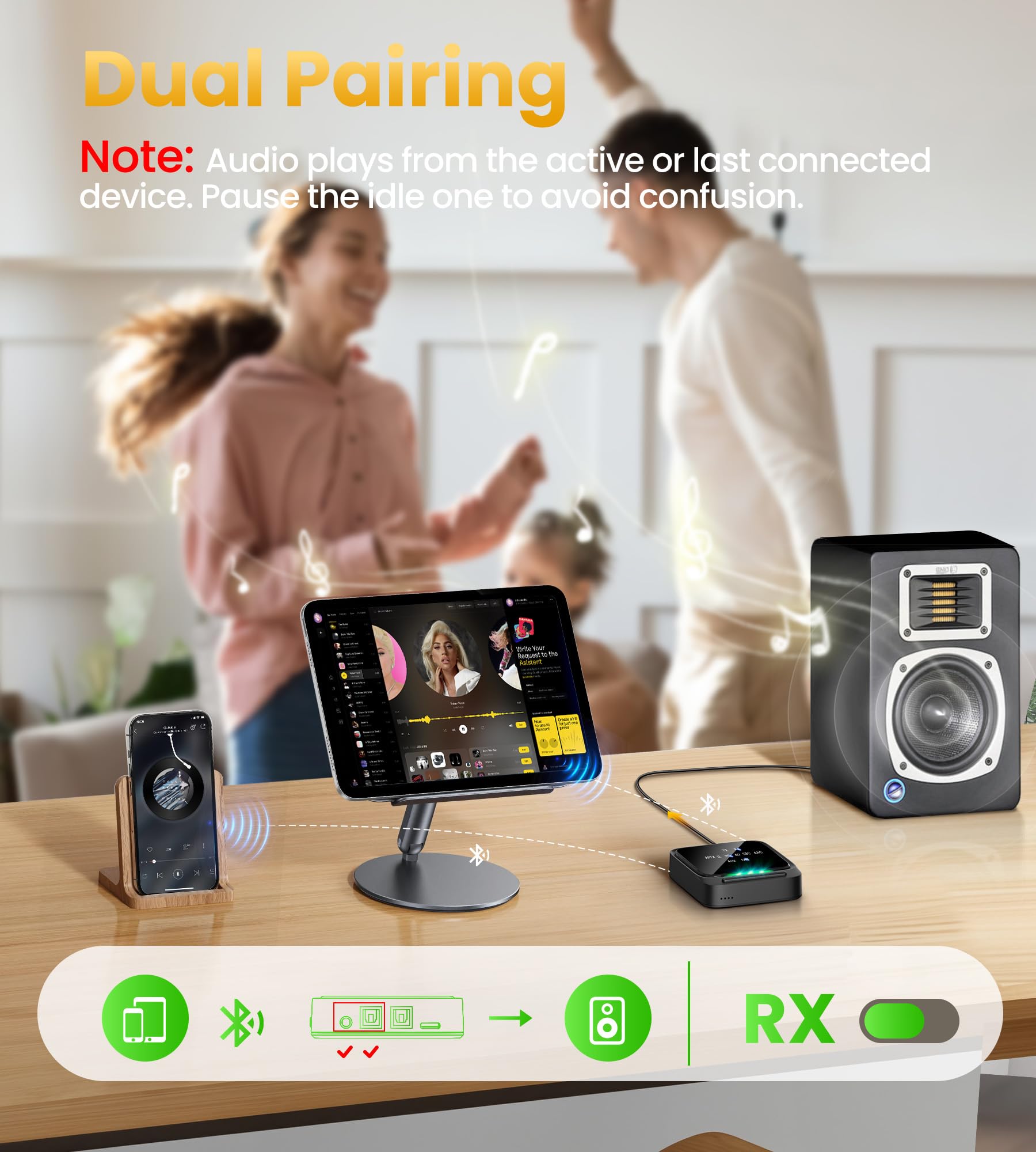 Wireless Headphones for TV Watching with Bluetooth Transmitter and Receiver for Optical Digital Audio, RCA, 3.5mm, 2 in 1 Bluetooth Headphones/Speakers for Dual Link, Gifts for Seniors, 50H Playtime 4