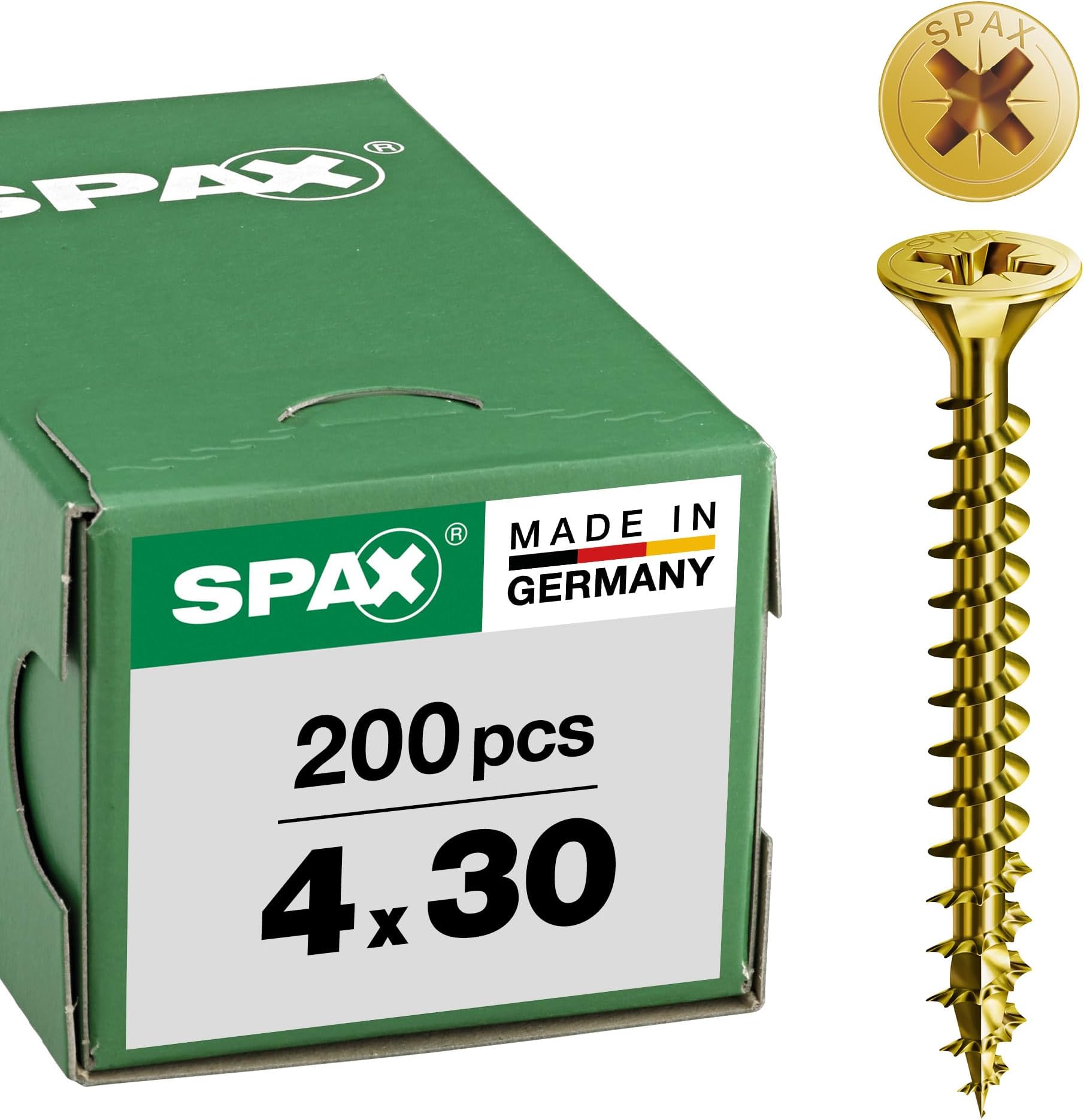 SPAX Screws Size 4mm x 30mm Flat Countersunk Pozi Zinc Yellow Passivated - 1 Box Pack (200 Pieces)