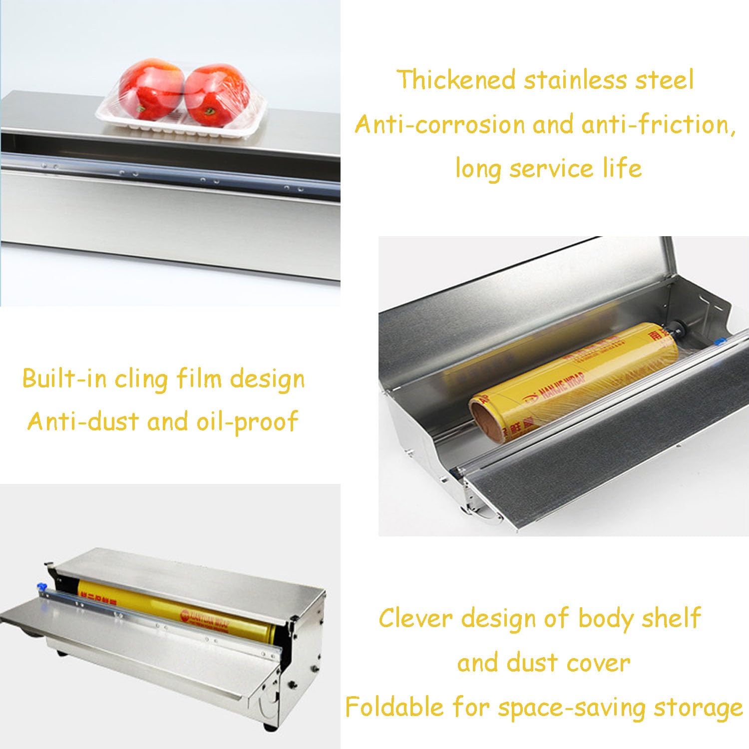Máquina de envoltura de plástico comercial, dispensador de envoltura manual con 2 rollos de película adhesiva de PVC de 12 pulgadas x 1312 pies para embalaje y almacenamiento de alimentos
