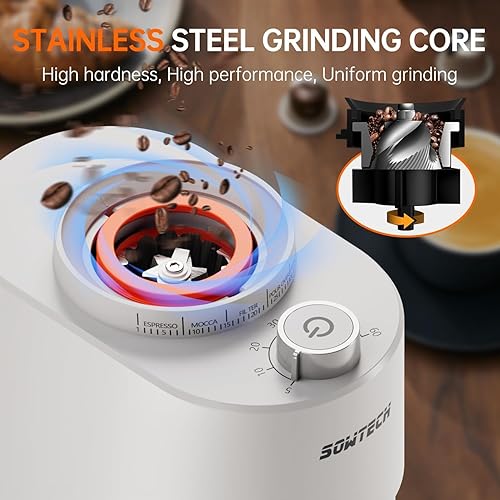 Miniatura 3 de SOWTECH Molinillo de café con rebabas cónicas antiestáticas, molinillo eléctrico ajustable, 38 ajustes precisos de molienda, temporizador de