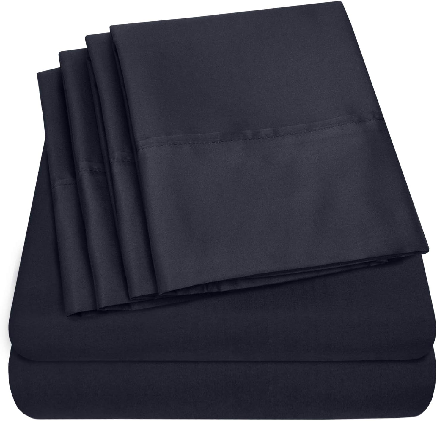 Sweet Home Collection6 Piece Bed Sheets 1500 Thread Count Fine Microfiber Deep Pocket Set-Extra Pillow Cases, Value, Queen, Navy