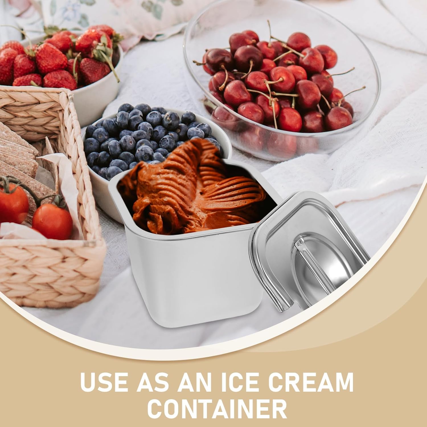 SEWACC Ice Cream Container for Freezer Stainless Steel Homemade Ice Cream Storage Container with Lid and Handle Reusable Food Keeper for Dessert Preservation Kitchen Storage image 5
