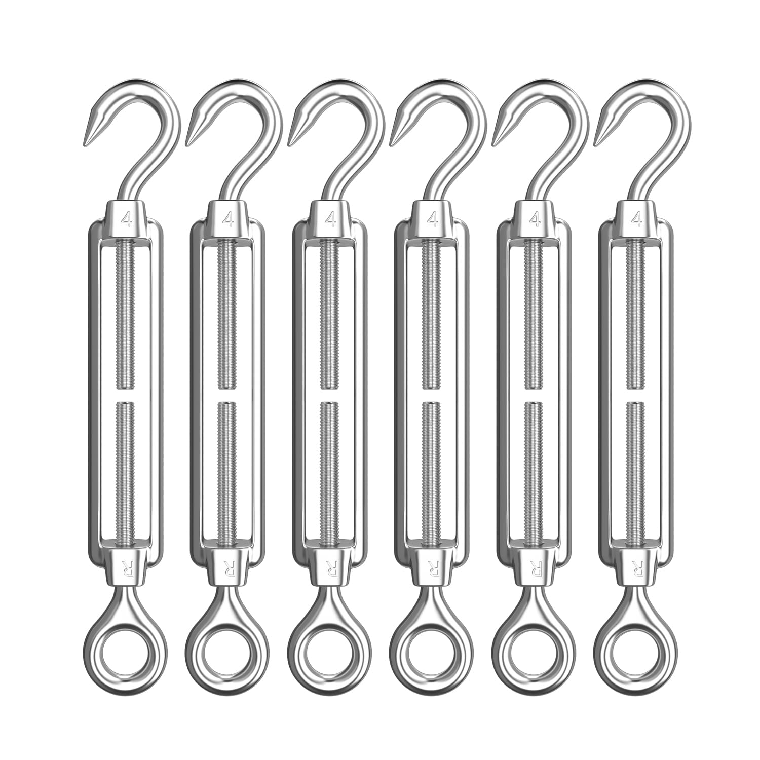 AUTMATCH M4 Turnbuckle Hook and Eye, Turnbuckle 304 Stainless Steel, Heavy Duty Wire Rope Tension, Pack of 6