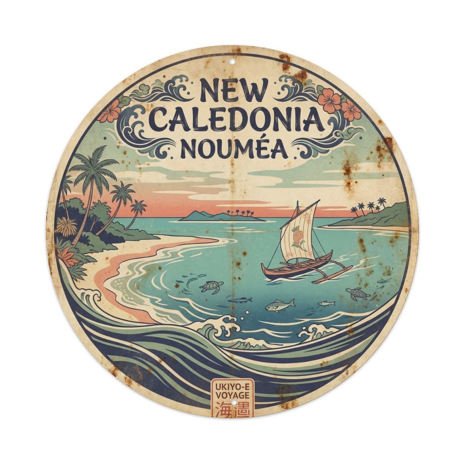 New Caledonia Noumea South Pacific Ink Illustration Metal Tin Sign