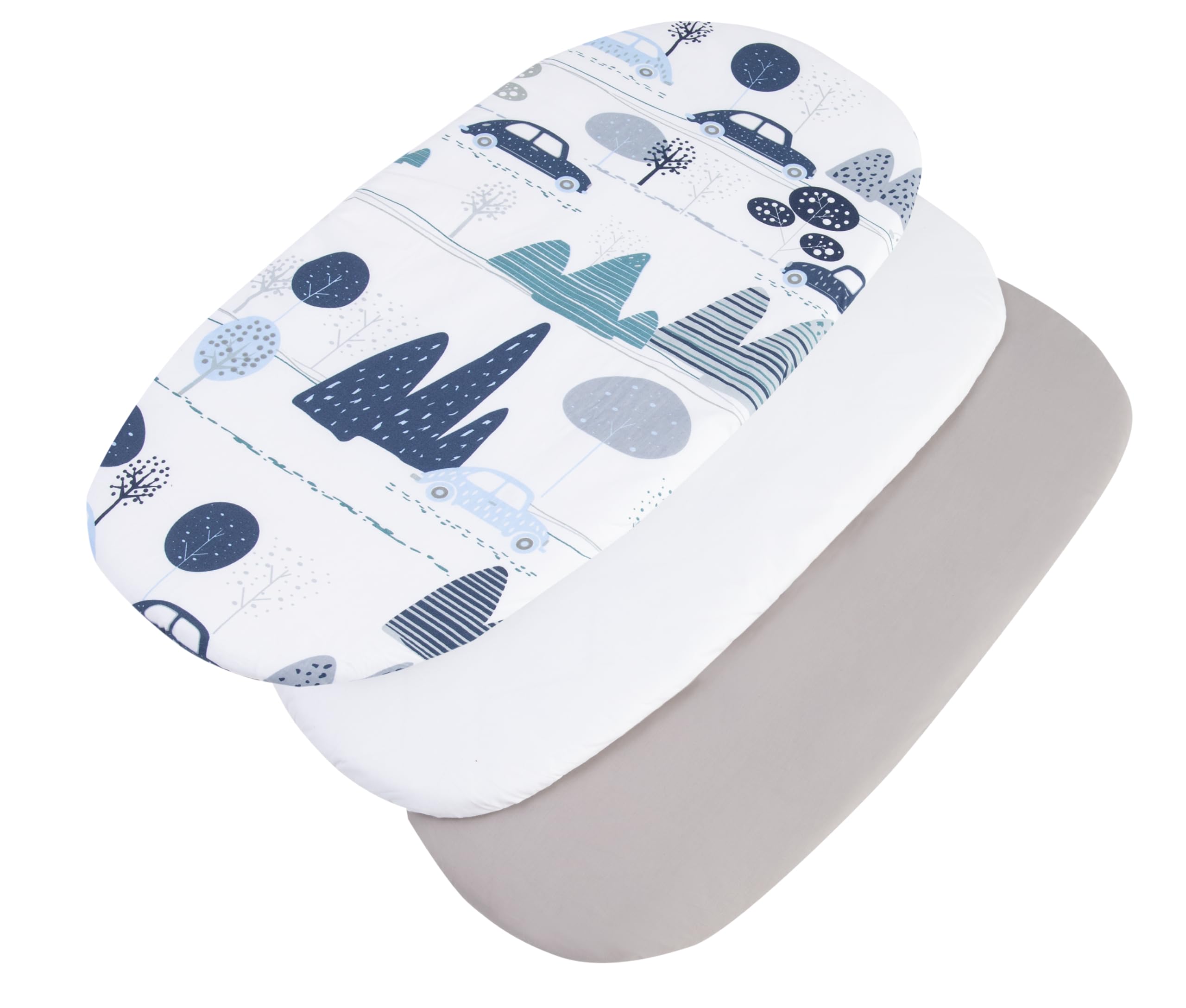Medi Partners Set of 3 pcs. Fitted Sheet Pram 86 x 40 cm 100% Cotton Mattress Protector Baby, Retro Cars-white-grey, Three pack