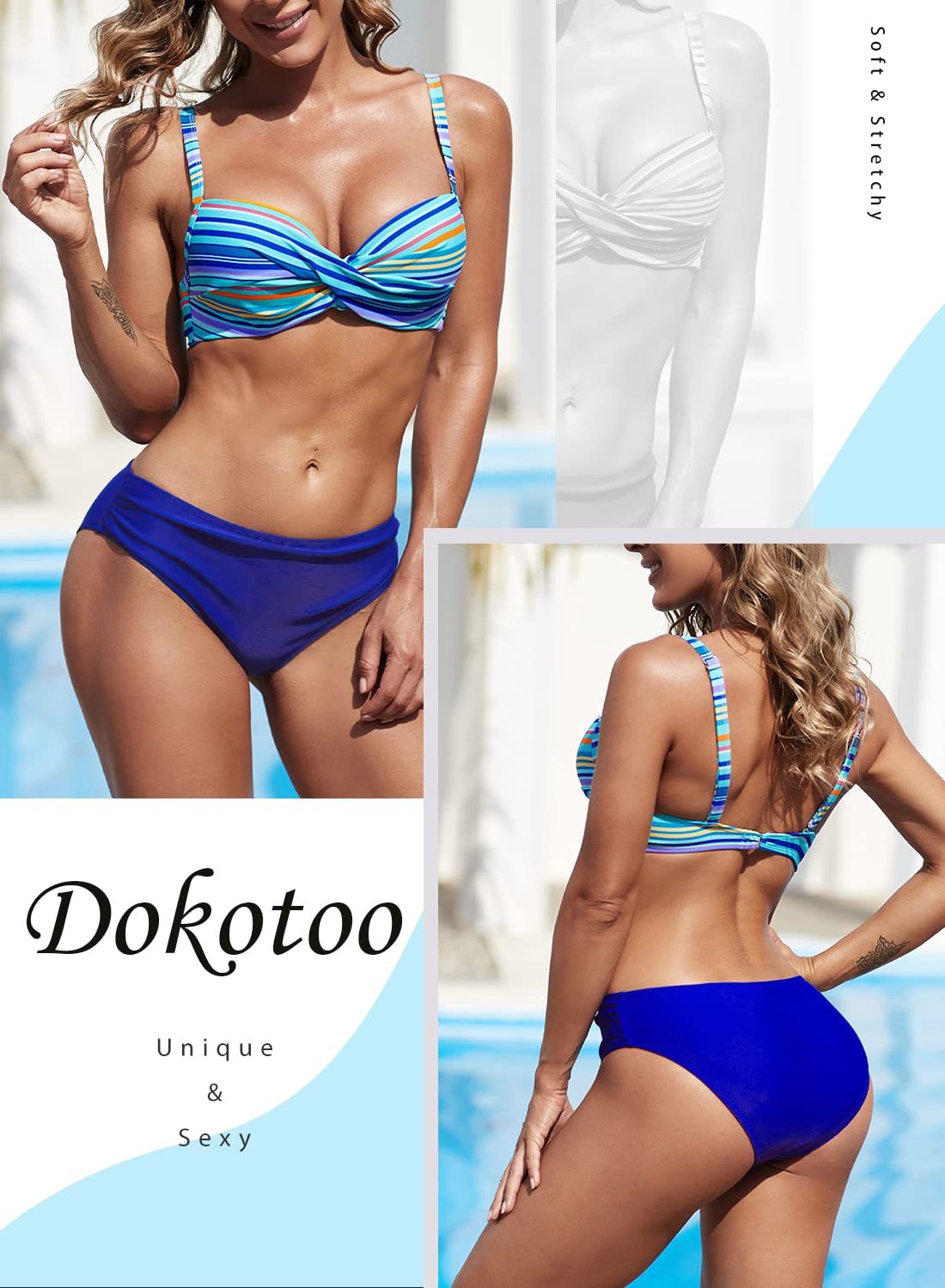 Dokotoo Damen Bikini Set Push Up Bikinis Sexy Crossover Bikini-Sets Zweiteiliger Badeanzug Bademode S-XXL