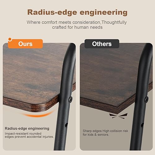 Miniatura 5 de Mesita de noche rústica con marco de metal marrón, mesa auxiliar pequeña con cesta de almacenamiento de tela y asa, ideal para dormitorio, sala de