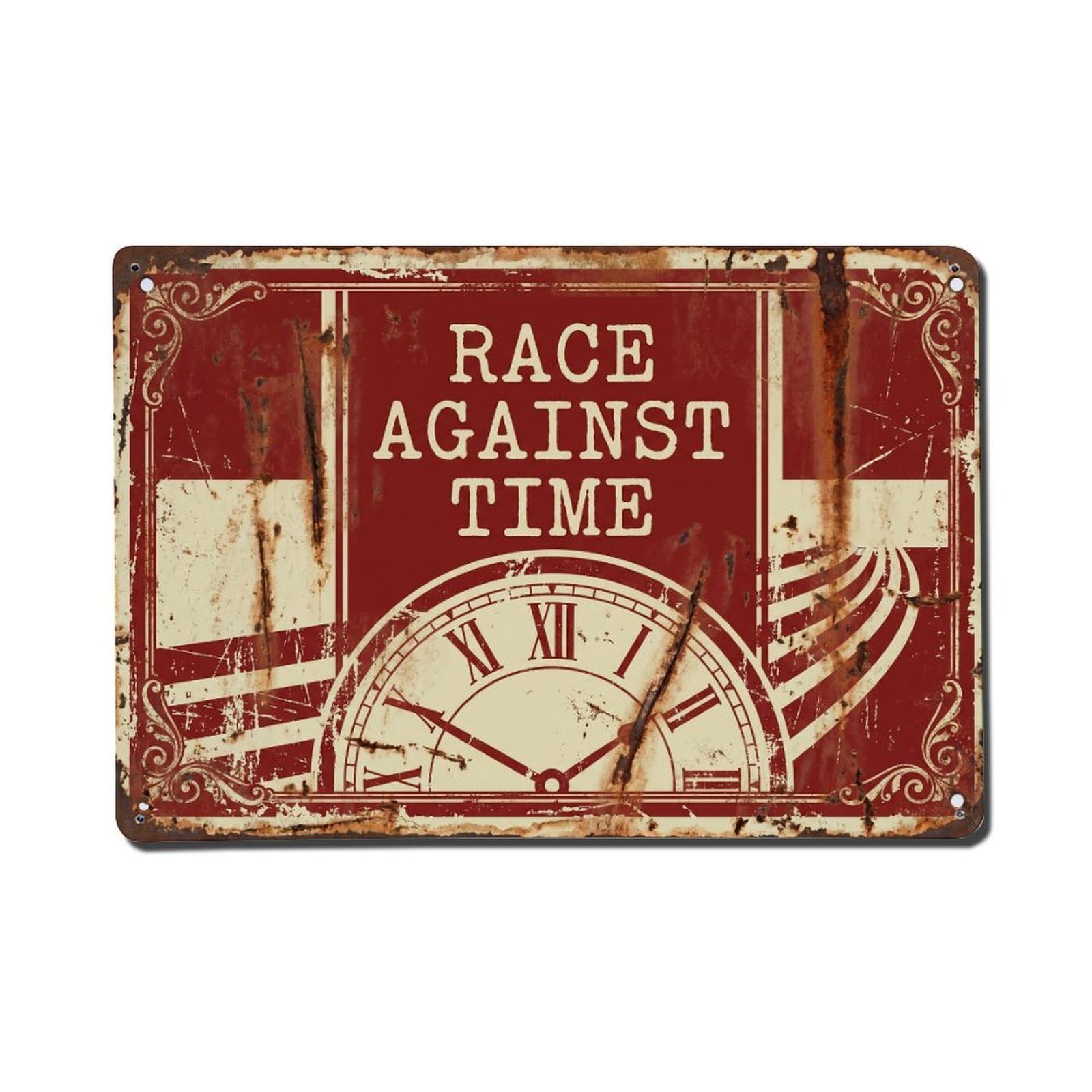 Race Against Time Urgency Retro Motivational Slogans Vintage Metal Tin Sign Wall Decor for Cafe, Club, Garden Metal Poster 8x12Inch