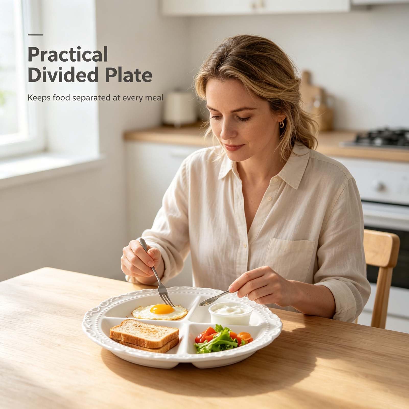 Piatto Compartimentato in Ceramica, Piatto Diviso per Alimenti, Piatto Servizio Tavola, Vassoio Snack con Sezioni Separate, Forma Moderna, Perfetto per Contorni, Antipasti E Dolci