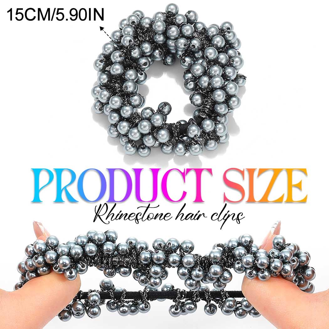 Reaky Pearl Hair Ties Beige Elastic Ponytail Holders Beaded Scrunchies 3 Pcs Stretchy Accessories for Women - Image 4