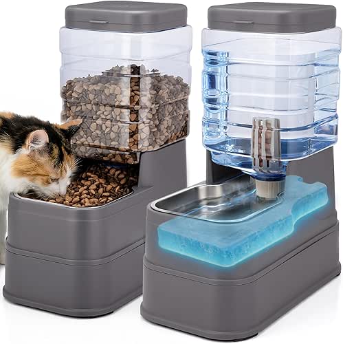 2 Pack Automatic Cat Feeder and Water Dispenser 1.3Gallon Dog