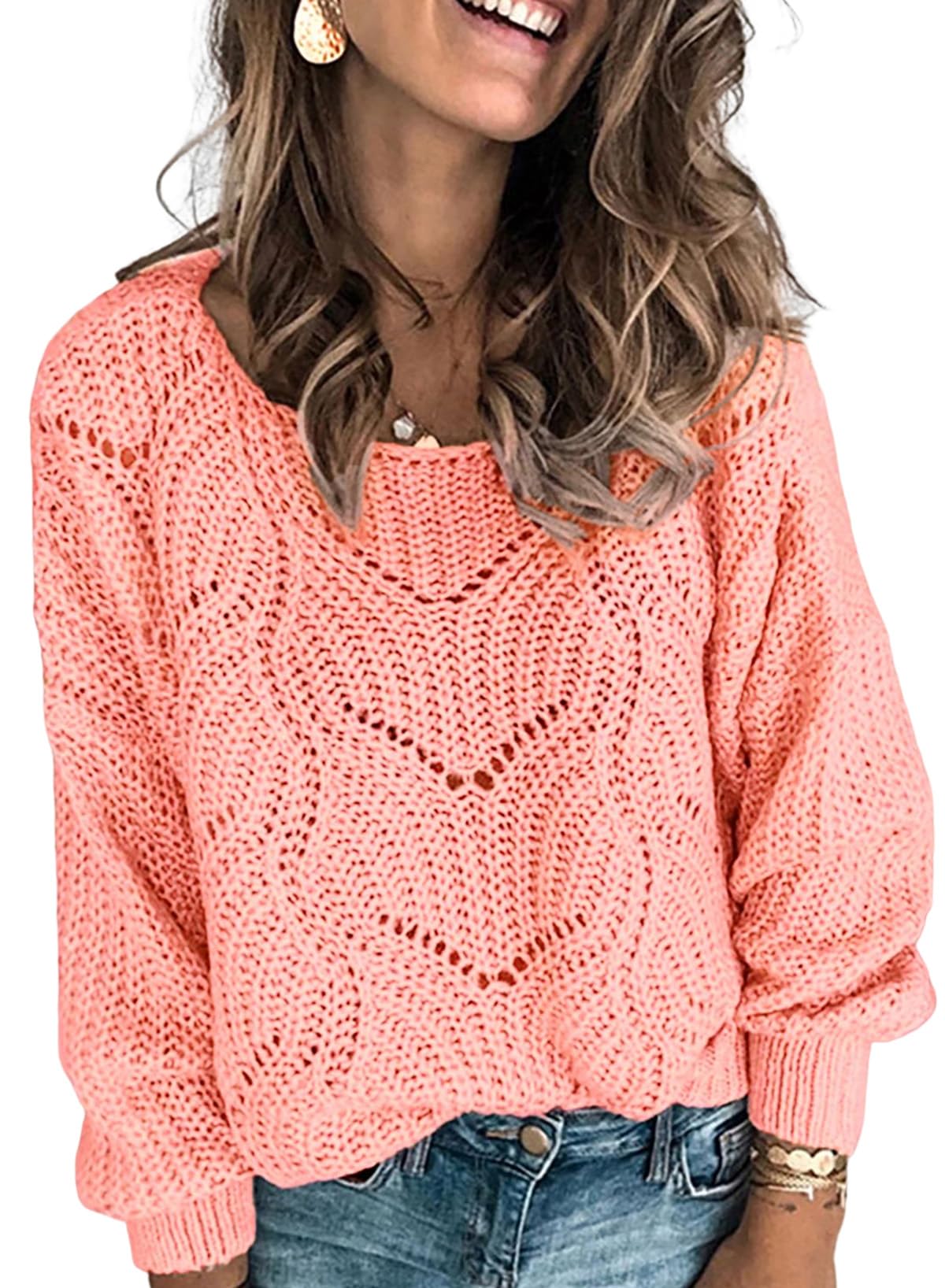 Dokotoo Damen Strickpullover Elegant Rundhals Pullover Herbst Winter Einfarbiger Pulli Oberteil Sweater S-2XL