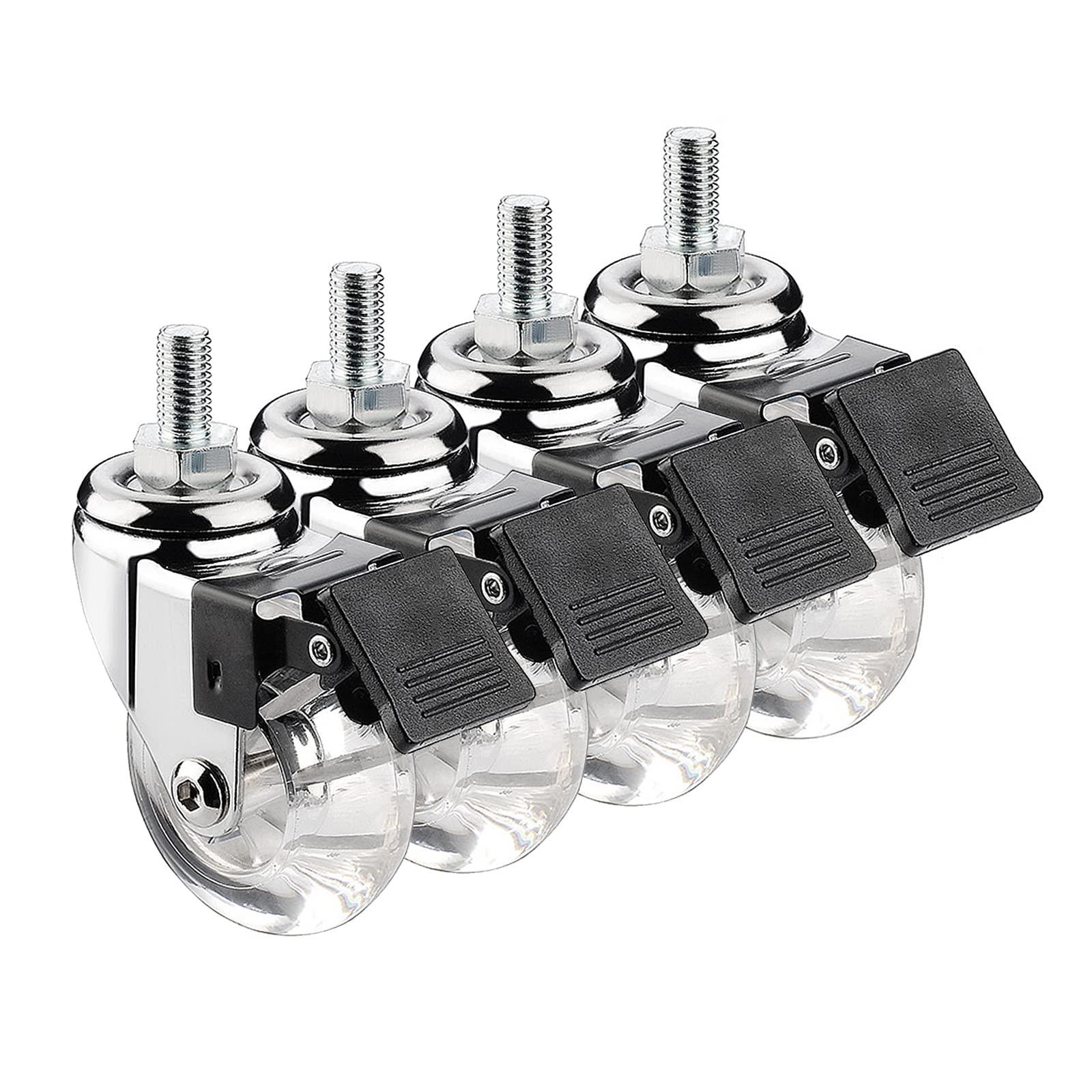 GYRAZXS Set of 4 Swivel Casters 50mm with M8 M10 Threaded Stem 360 Degree Rotation Transparent Rubber Wheels for Furniture & Trolleys Heavy Duty Caster Wheels