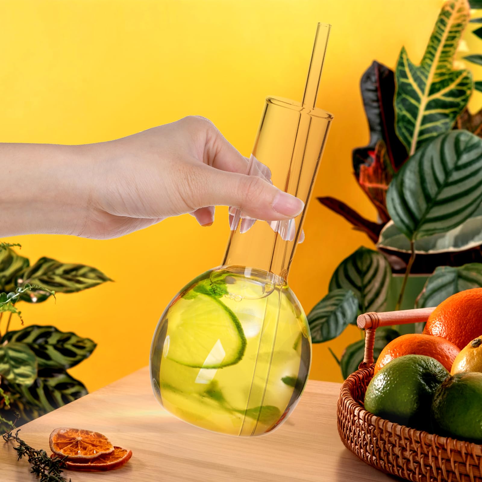 Acshio Set Of 4 Creative Tube Cocktail Glasses - 15 Oz Flask Style Martini Glasses With Straws