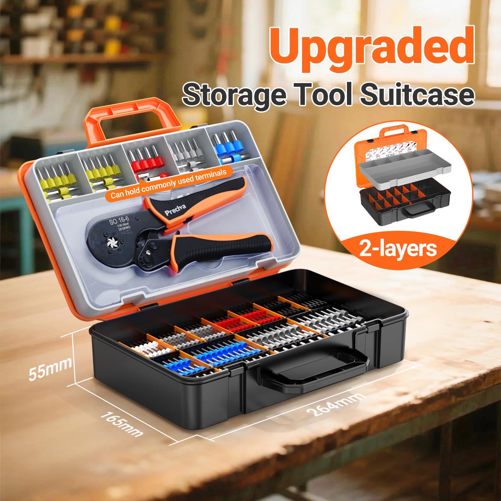 Preciva Kit di crimpatura per puntali, crimpatrice esagonale AWG 28-5 con cricchetto autoregolante, include 1500 puntali, per cablaggio industriale e terminali elettrici