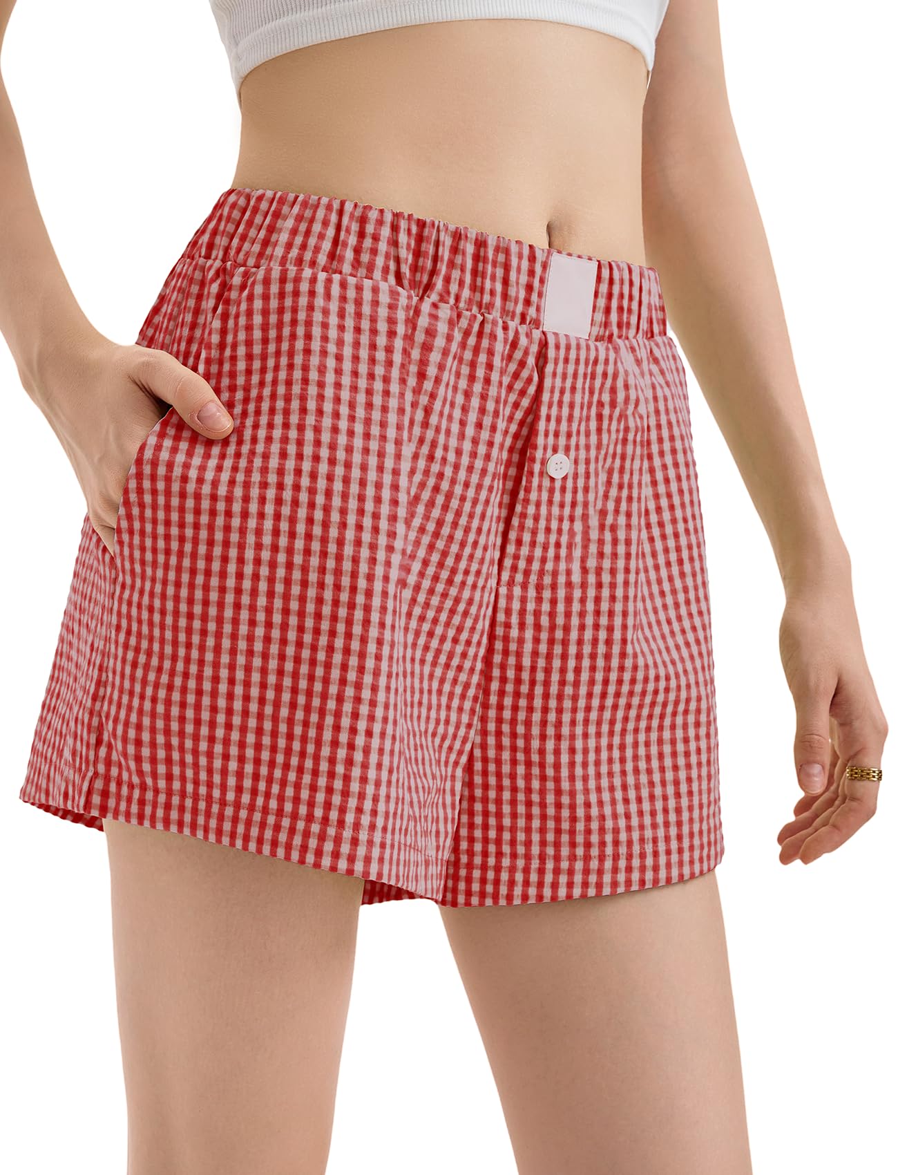 Womens Boxer Summer Shorts with Pockets Cute Lounge Sleep Pajamas Shorts Casual Gingham Beach Y2K Bottoms