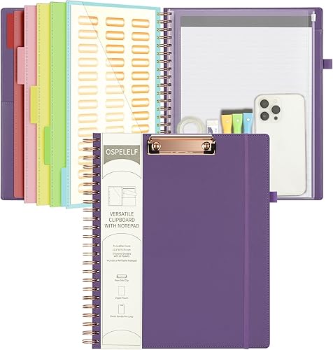 Miniatura 8 de Ospelelf Portafolios de Portapapeles de Cuero con Bloc de Notas para Tamaño Carta, Carpeta Portapapeles Espiral con Bolsa de Almacenamiento con