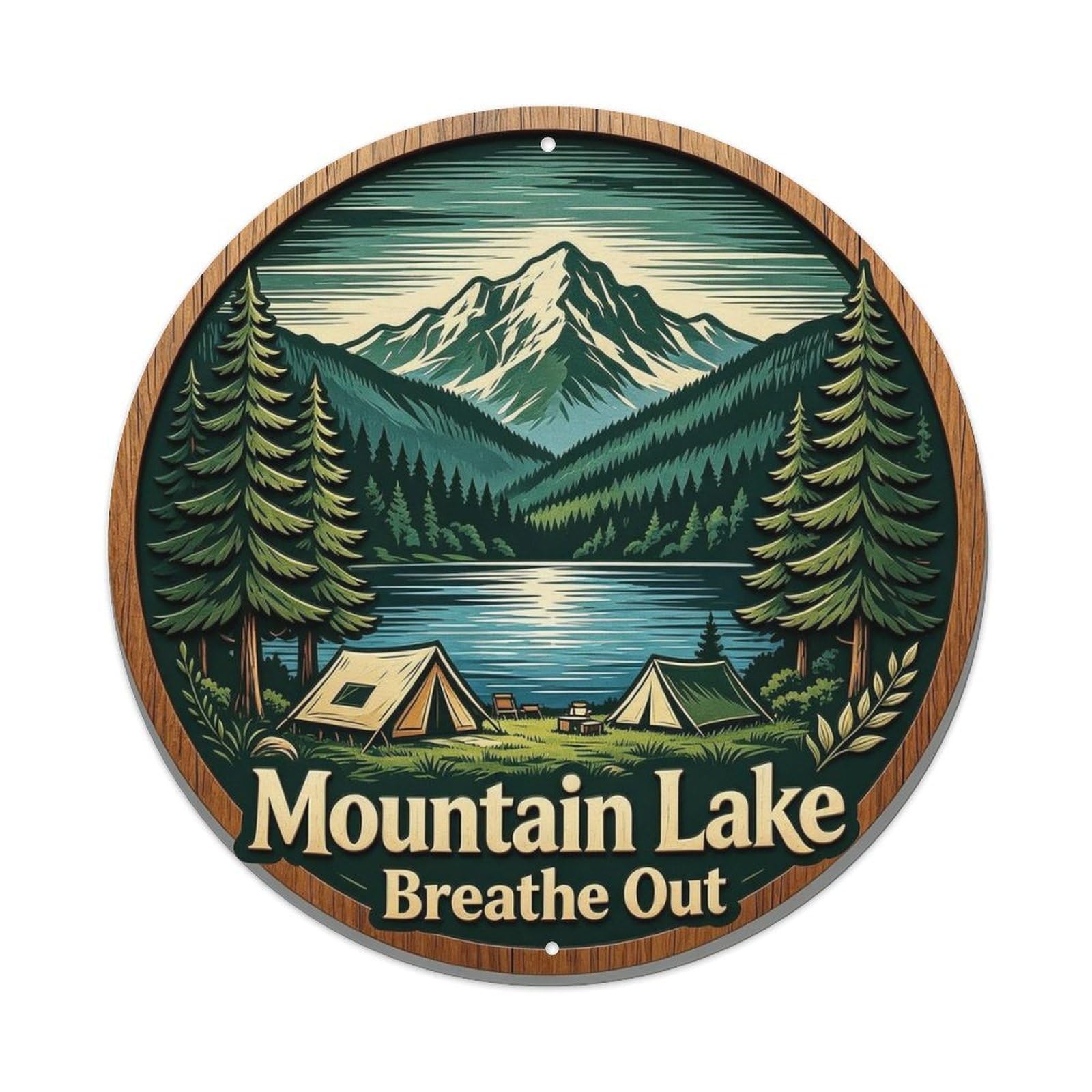 Mountain Lake Breathe Out Metal Tin Sign Plaque