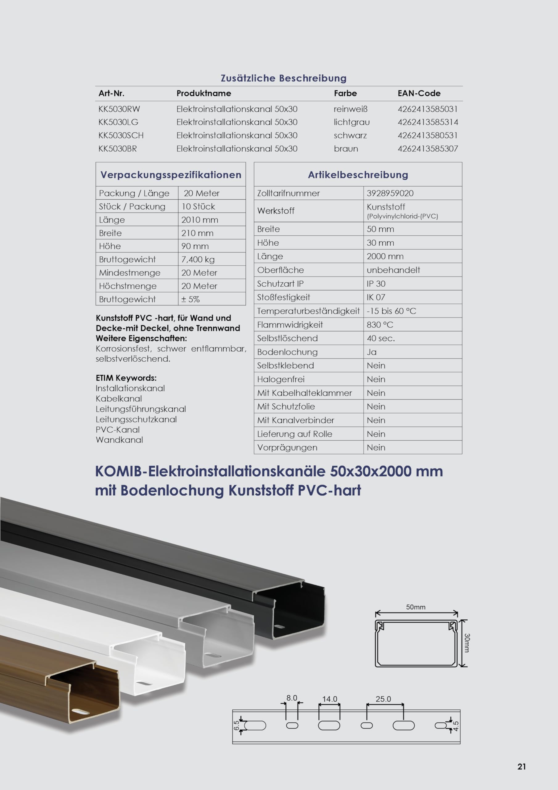 KOMIB 100 x 50 mm Brüstungskanal / Kabelkanal / Elektro Schacht