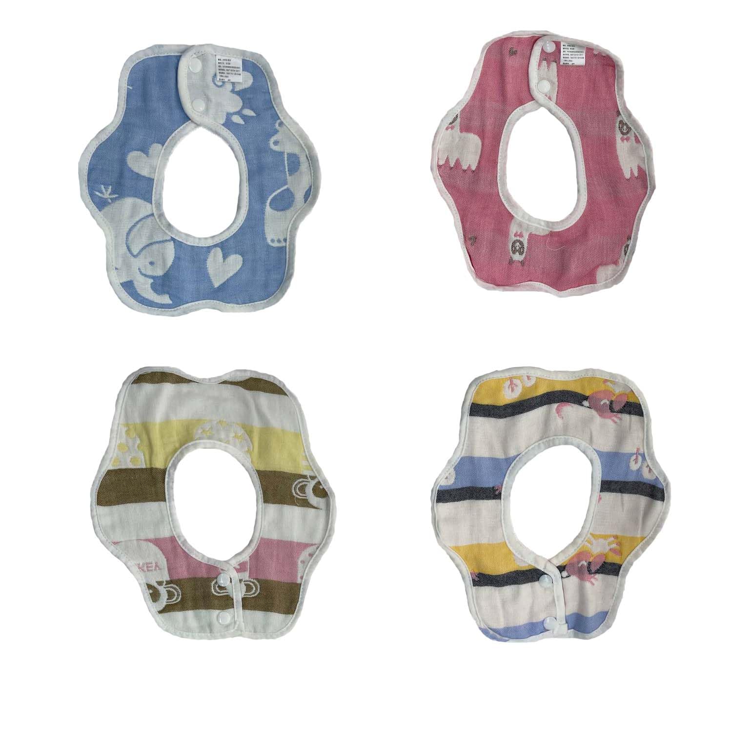 MOMISY Muslin Pure Cotton Printed Baby Feeding Bibs, Set of 4, Assorted Colours-picture-15
