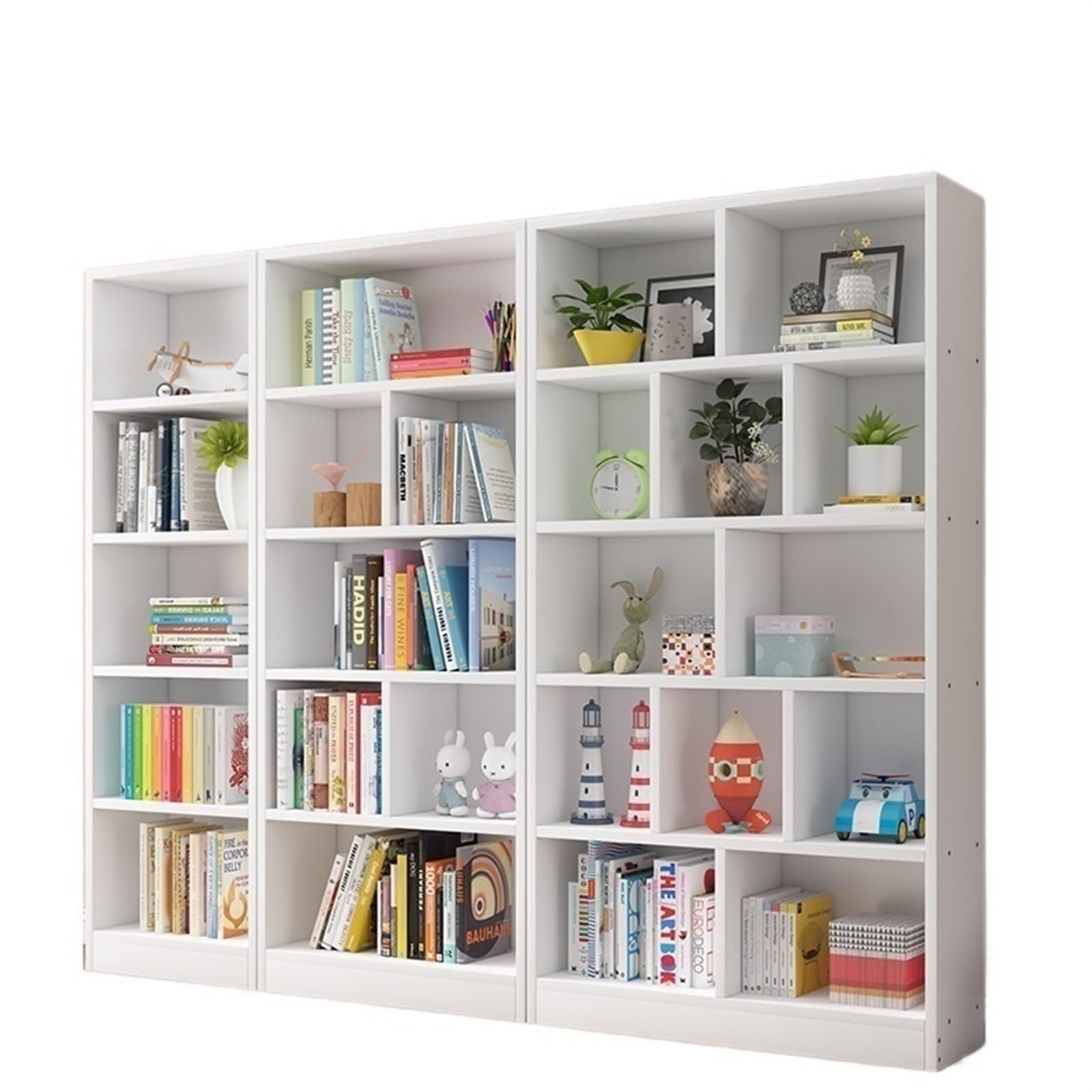 Amazon.co.jp: 階層型収納を備えたモダンな自立型無垢材本棚、狭い収納