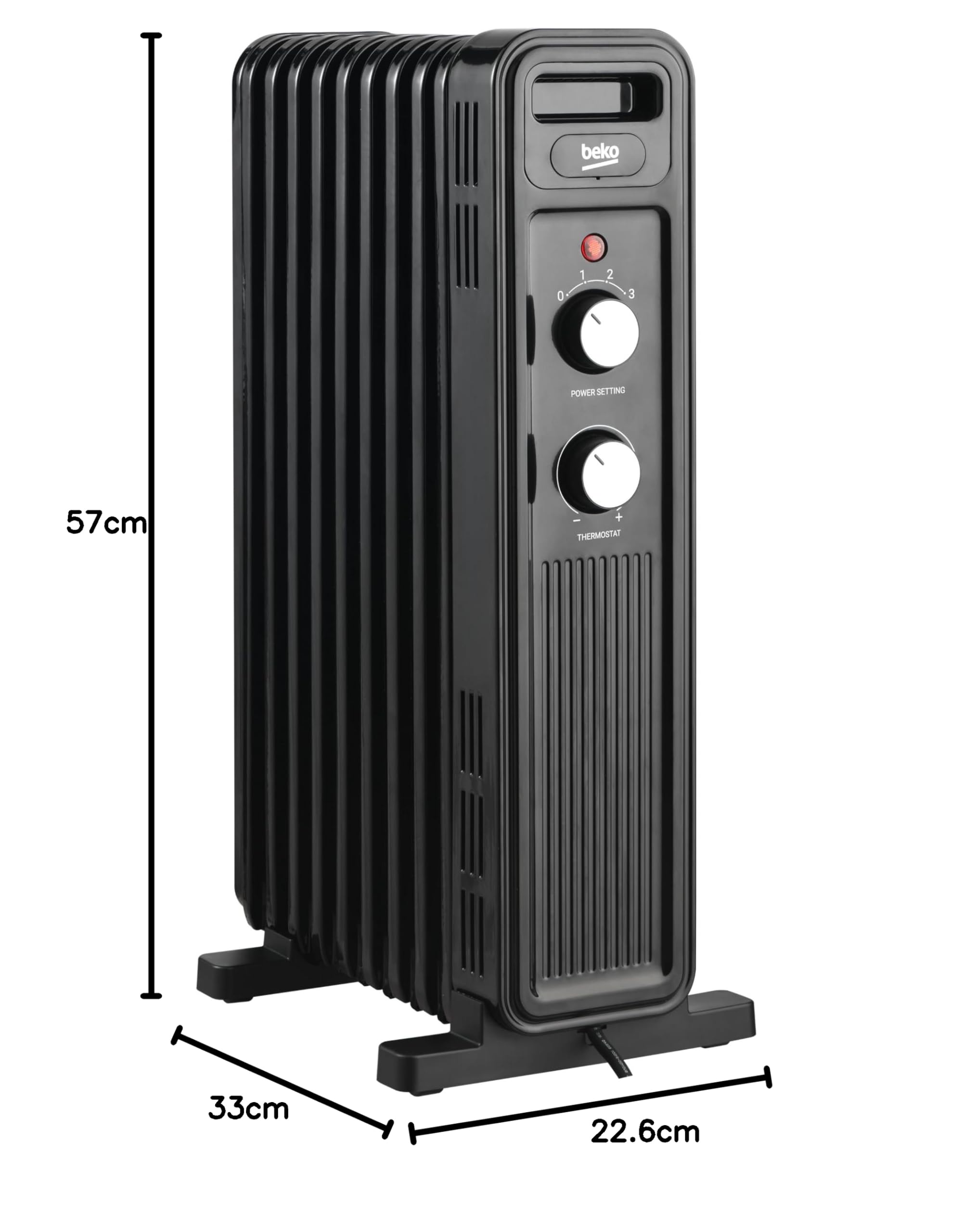 BEKO Radiatore ad olio RHO6320B | Potenza 2000W, 9 elementi riscaldanti, 3 impostazioni di potenza, Timer, Protezione antiribaltamento, con ruote, Nero