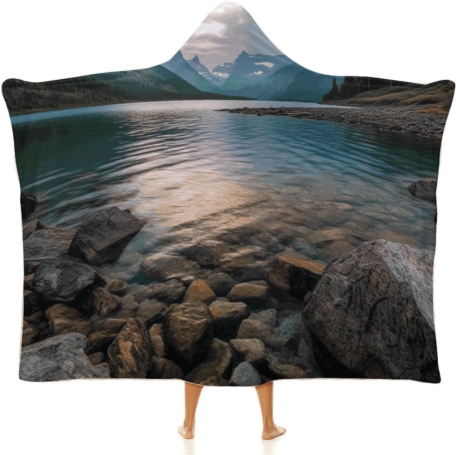 Glacier National Park Wearable Hooded Blanket, Ultra Soft Arctic Velvet Cape Cloak Unisex - Cozy Wearable Blanket