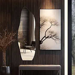 Espelho Decorativo Flame Orgânico 150x50 com Suporte para Banheiro Sala Escritório (Café)