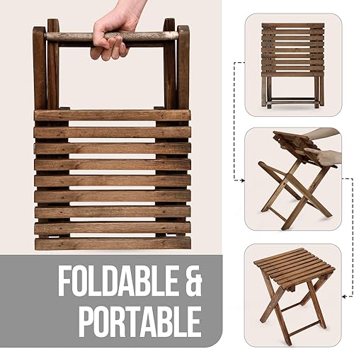 Miniatura 3 de Paquete de 2 mesas plegables pequeñas, mesa auxiliar portátil de madera de acacia para patio, piscina, balcón, interior y exterior, nogal, 14