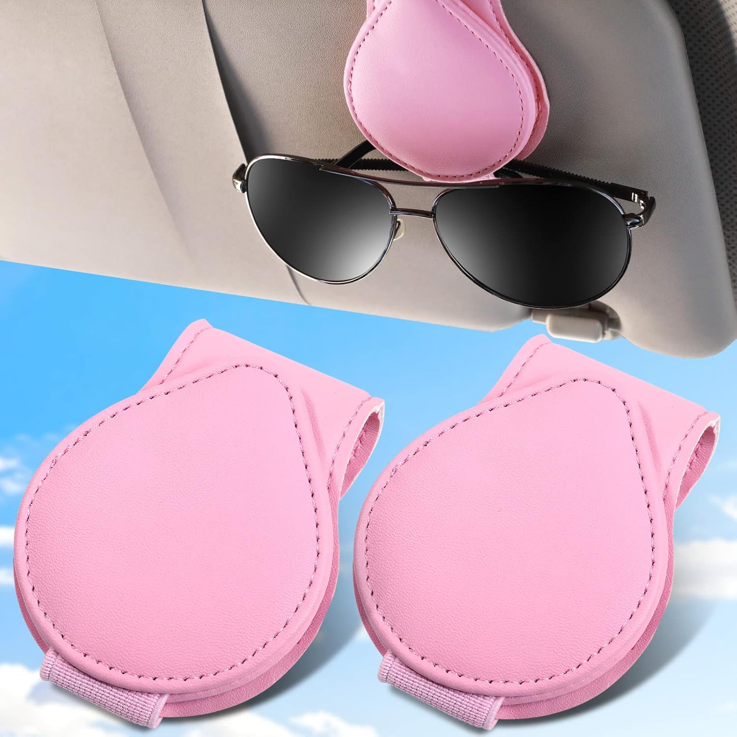 AICARS Car Visor Sunglass Holder 2 Pack Universal Fit Car Visor Holder
