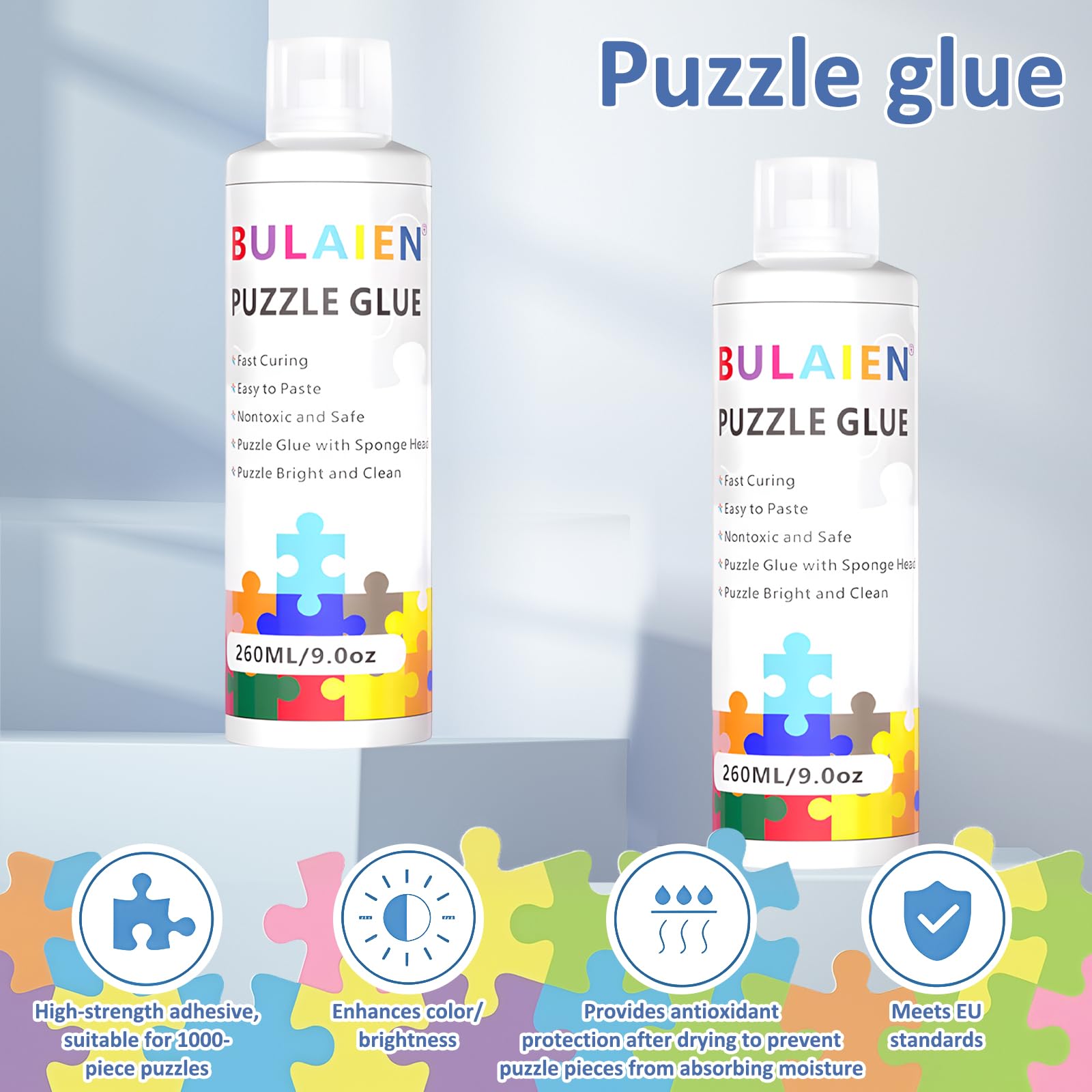 Klej do puzzli Klej do puzzli z łatwym w użyciu końcówką gąbki i aplikatorem, odpowiedni dla dzieci i dorosłych (260 ml x 2)
