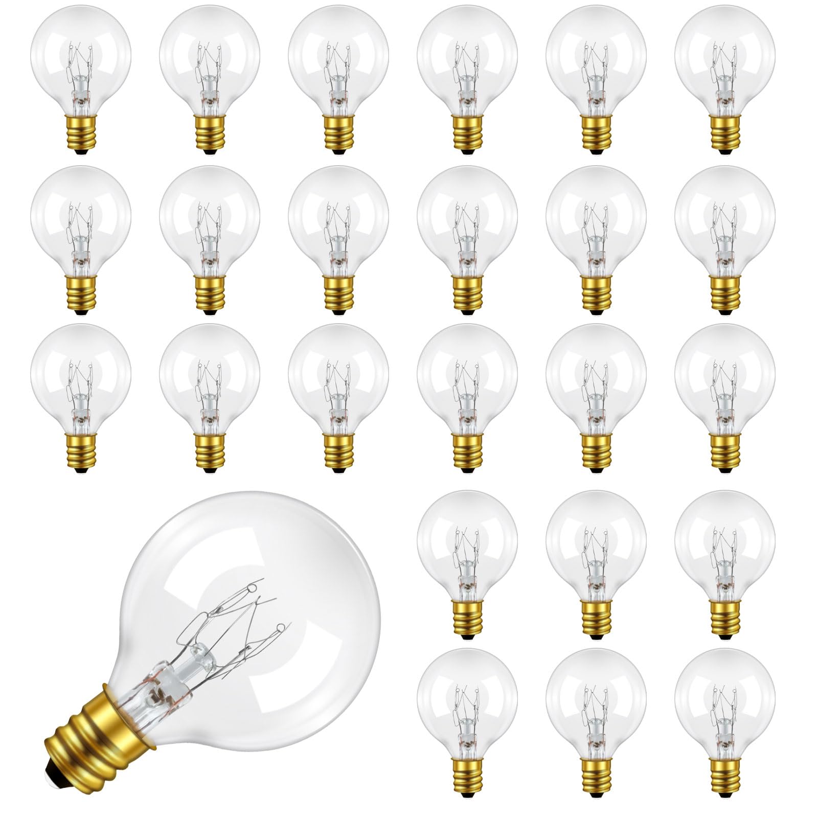 25 Pack G40 7 Watt Incandescent Replacement Bulbs, E12 Outdoor String Lights Bulbs, Warm White 2200K, IP44 Water Resistance, G40 Globe Bulb for Indoor Outdoor String Lights, Wedding, Party Decoration