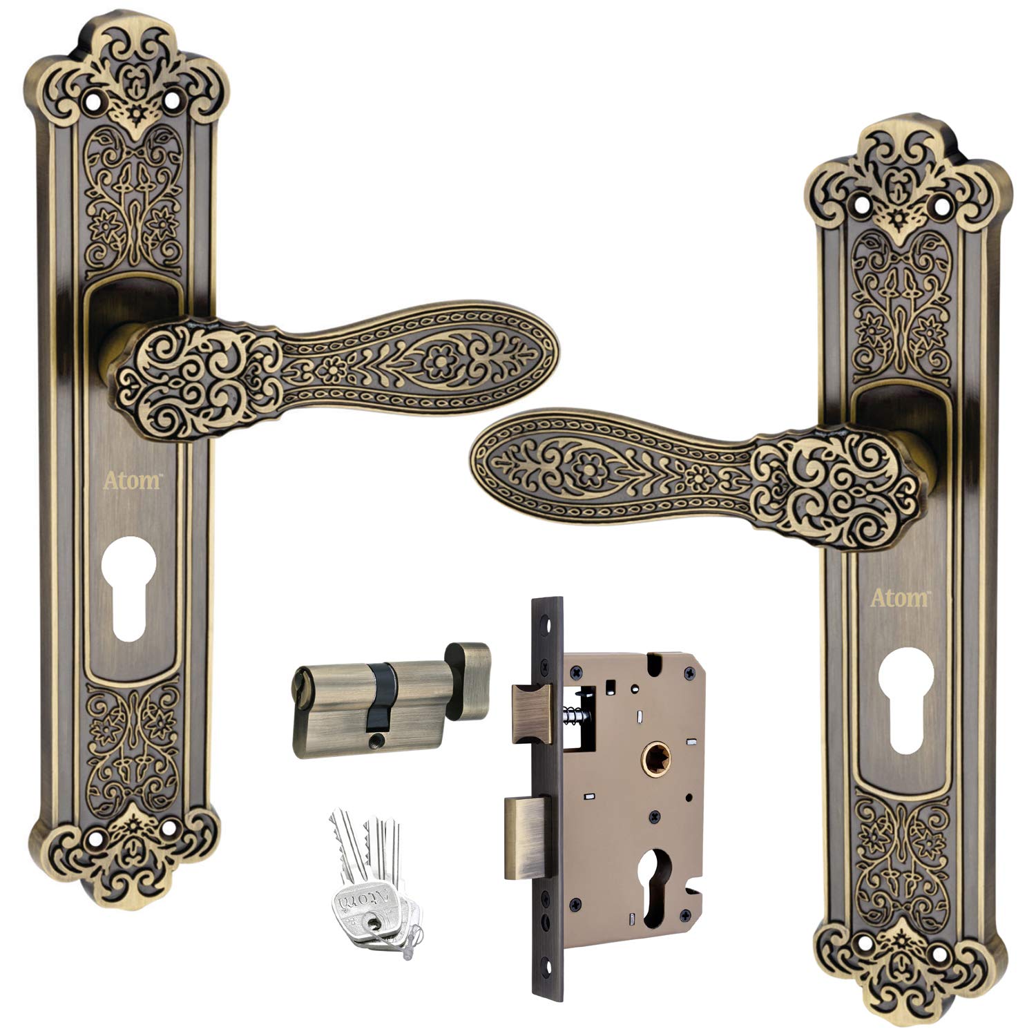 Atom Heavy Duty Mortise Door Lock with One Sided Key for Bedroom, Living Room, Main Door, Brass Antique Finish | 3 Keys | Lockset for House Hotel Office(O49CYOSK) (B08XZ81WBC) Amazon Price History, Amazon Price Tracker