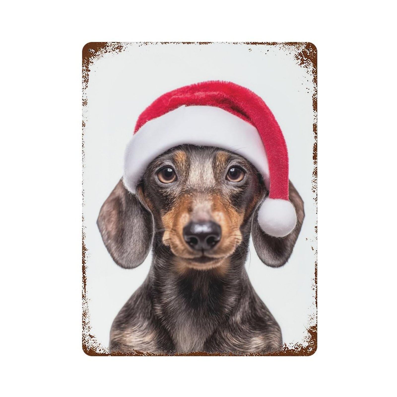Dachshund Dog with Santa Hat Rusty Metal Tin Sign 15.7"x11.8", Ideal for Farmhouse, Kitchen And Entryway Decor