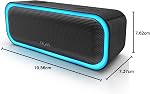 DOSS SoundBox Pro Haut-parleur Bluetooth avec 20W Stereo Sound, Actif Extra Bass, IPX6 Imperméable, TWS L'appariement, les lumières multi-couleurs, 20H Temps de jeu, Portable pour la plage, Extérieur-Noir
