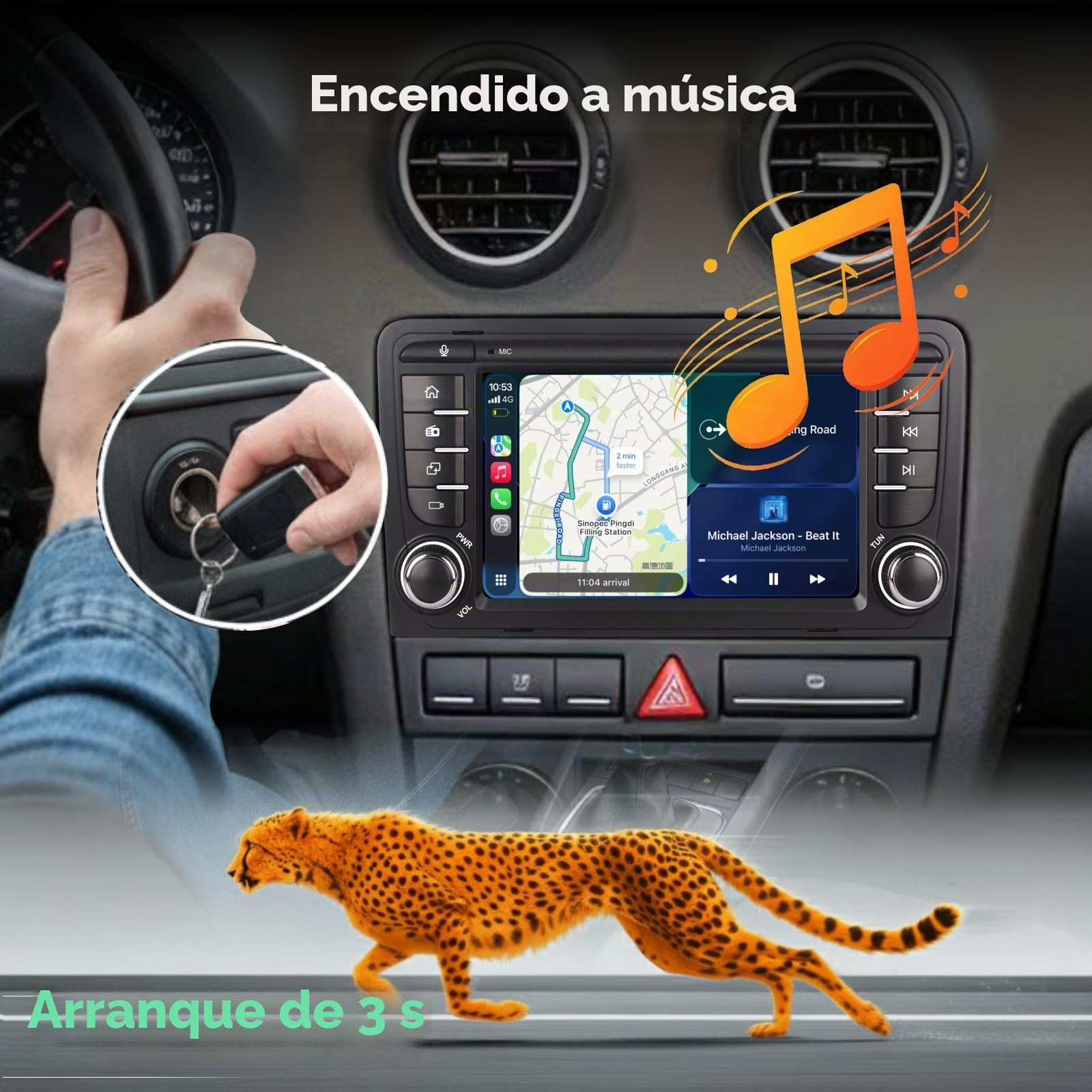Radio de Coche Linux para Audi A3 S3 RS3 2003-2012 con CarPlay inalámbrico y Android Auto, Arranque en 2 Segundos, Controles físicos, Sonido de Calidad OEM, Puerto Quadlock Plug & Play