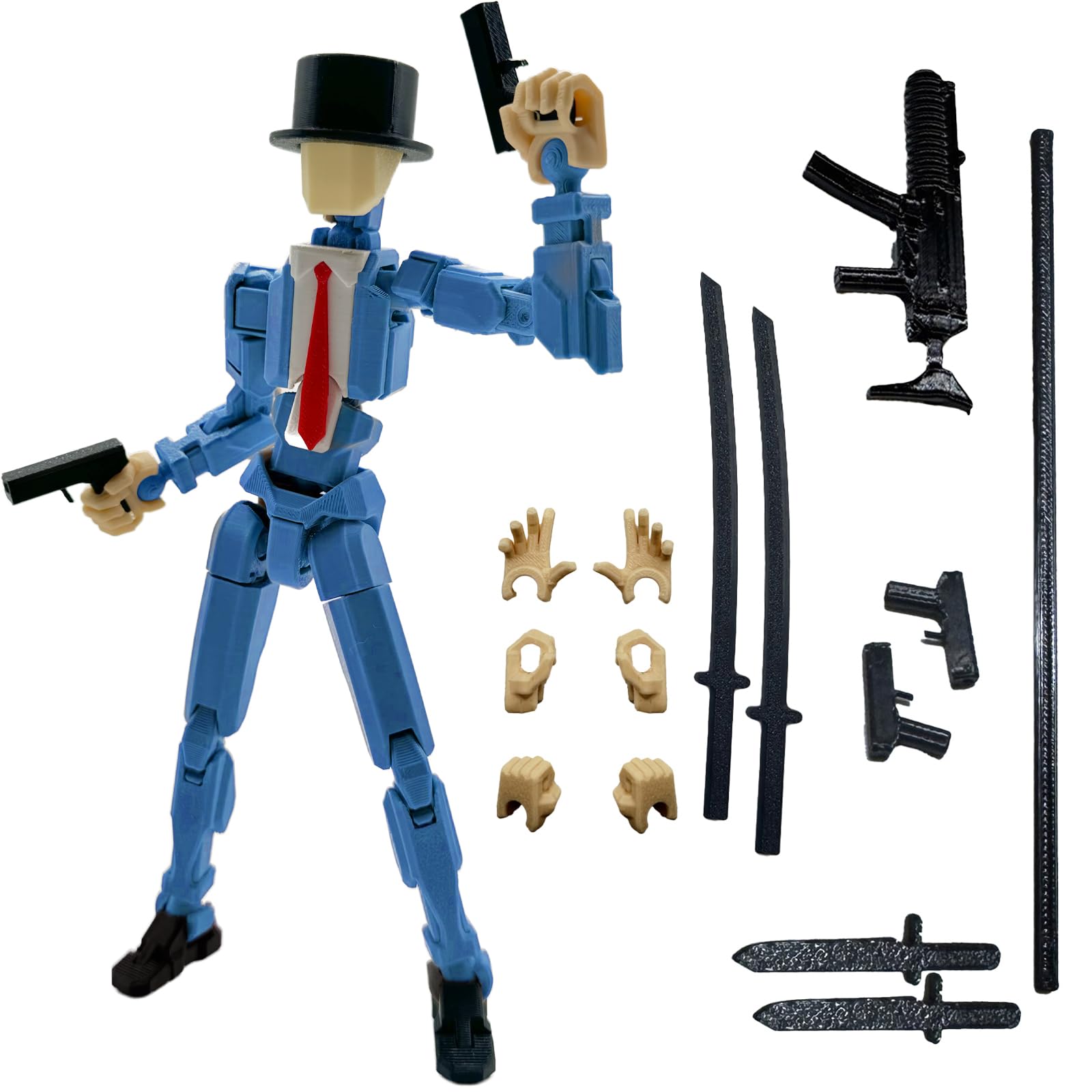 3D Printed 5.54-inch Multi-Jointed Action Figures Dummy13, Full Body Mechanical Movable Toy, Multiple Accessories, Hand Painted Figure, Desk Decoration, Creative Gifts (Y-Blue Gentleman)