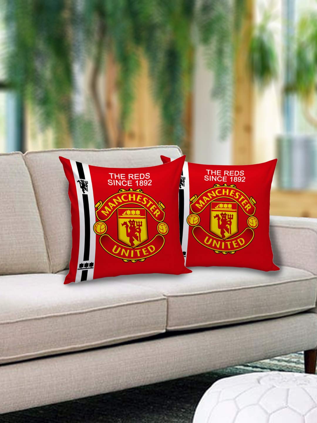 Dream Weaverz Football Club Manchester Velvet Cushion Cover (Red, 12x12 Inch) - Set of 2 Pieces
