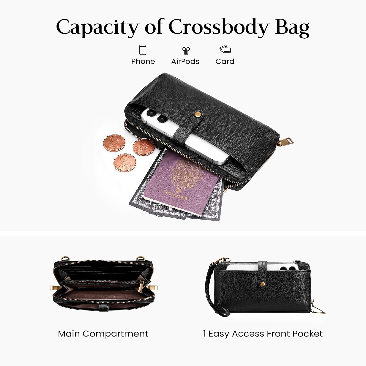 befen Genuine Leather Cell Phone Crossbody Bags Built in Wallet