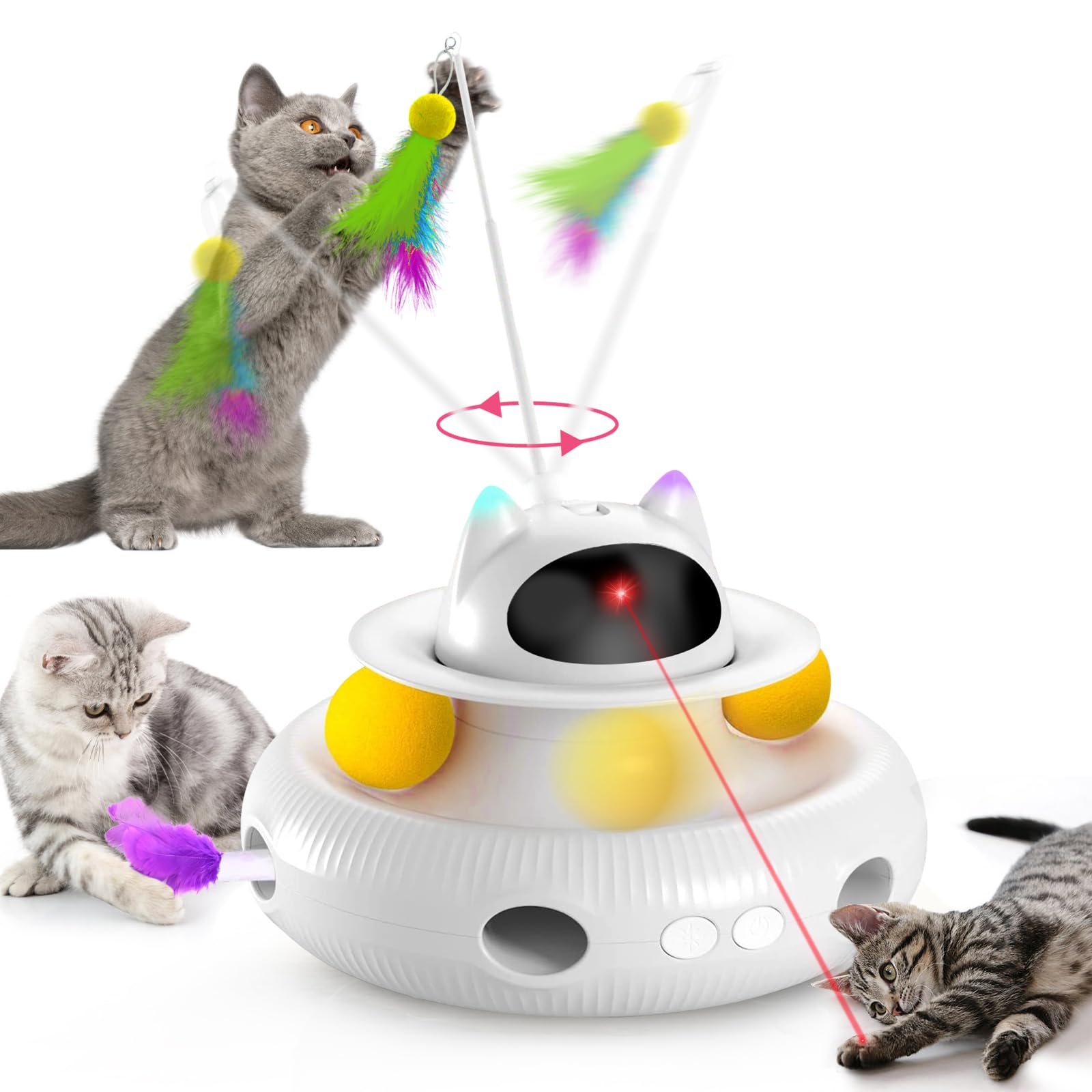 Amazon | Goldway 猫おもちゃ 自動 猫じゃらし 電動 4in1 猫 玩具 自動
