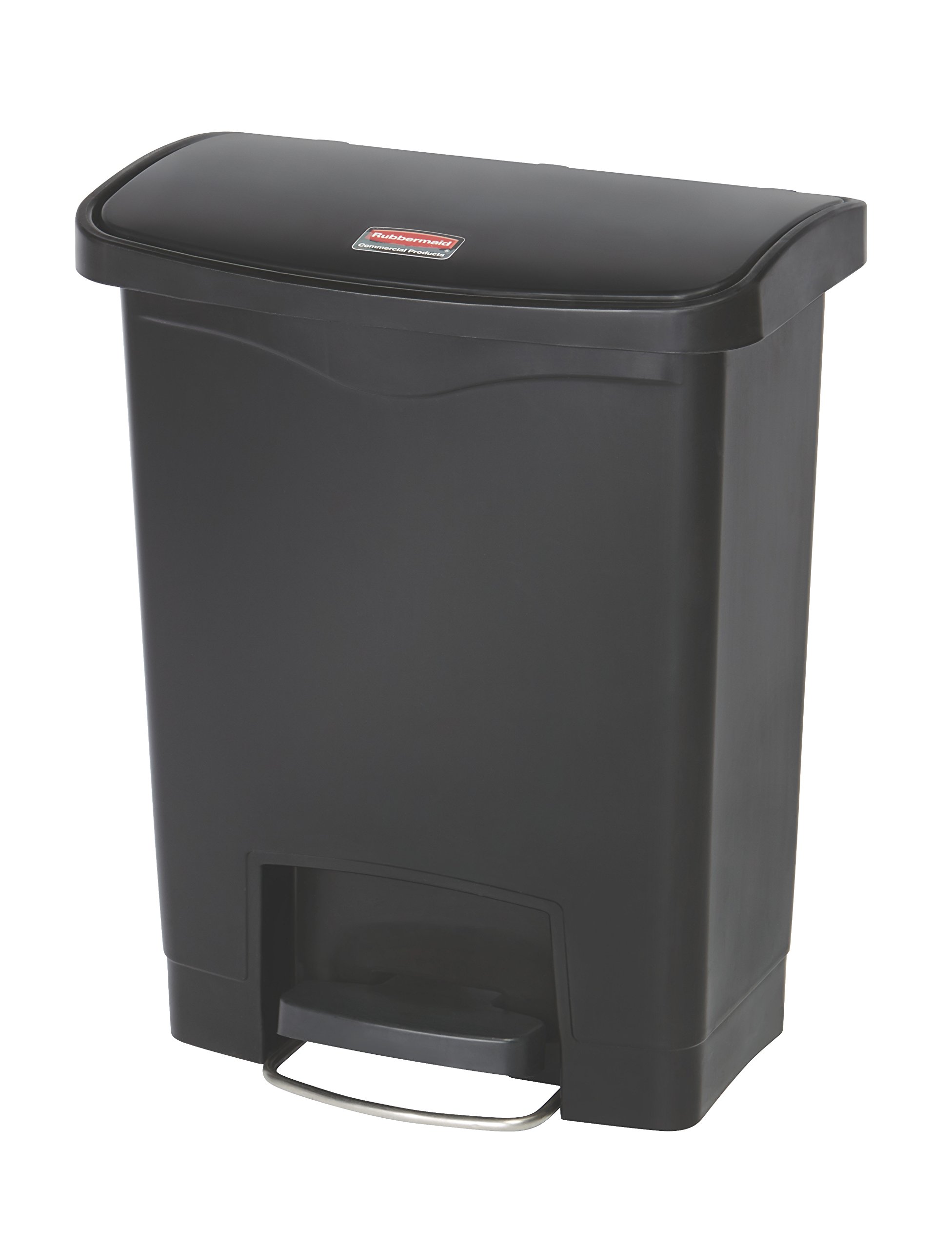 Rubbermaid Commercial Products Streamline Slim Step-On Plastic Trash Garbage Can, 8-Gallon, Black, Wastebasket for Home/Kitchen/Hospital/Healthcare