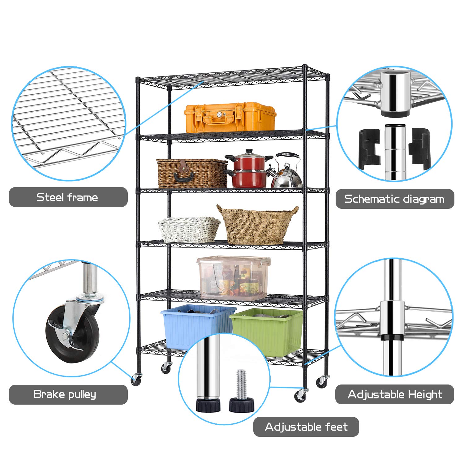 HCB 6-Tier Storage Shelf Heavy Duty Wire Shelving Unit 82