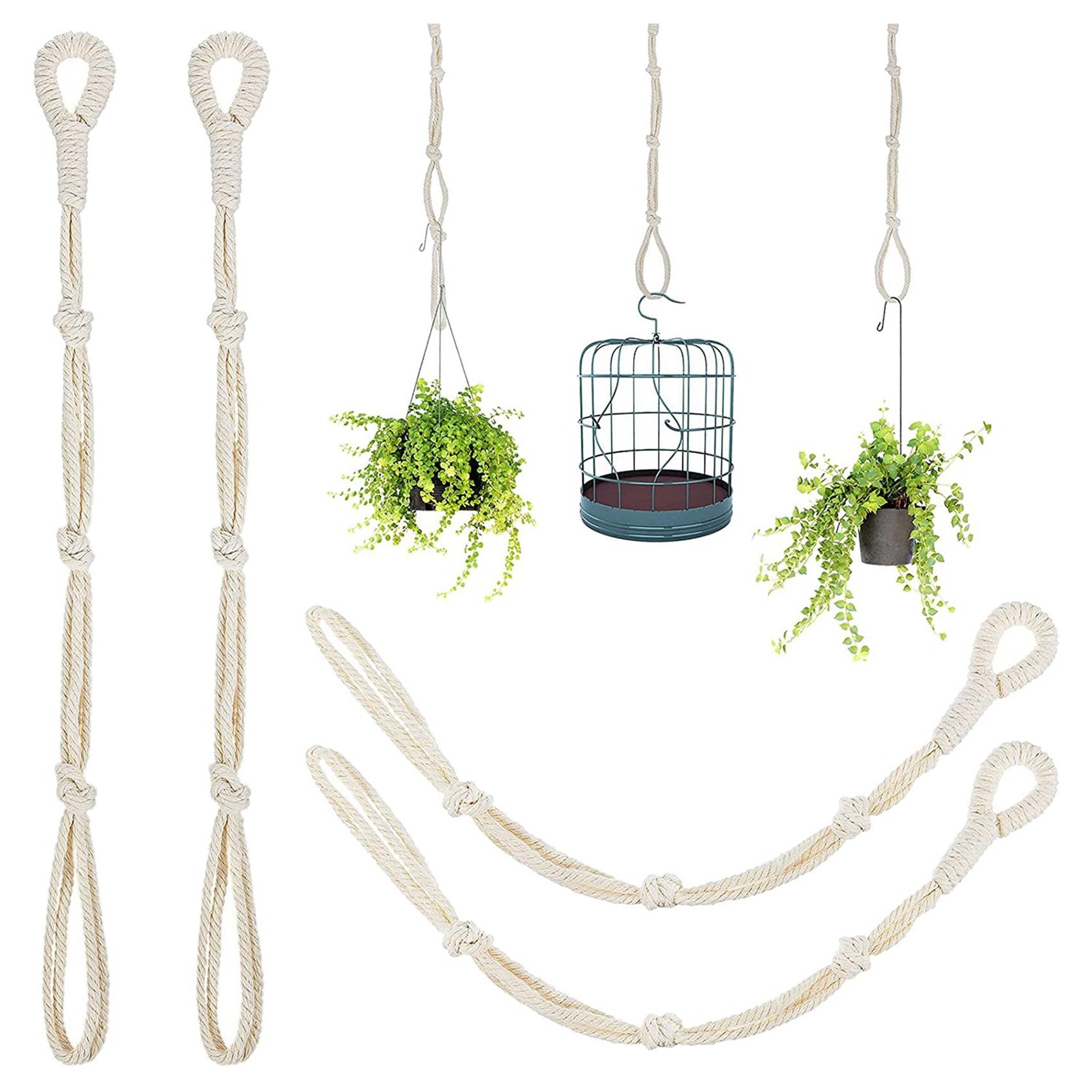 Bloepum 8 Pieces Macrame Beige Plant Hanger Extender Rope Plant Hanging Basket Extender Large Hanging Plant Pot Holders (Beige)
