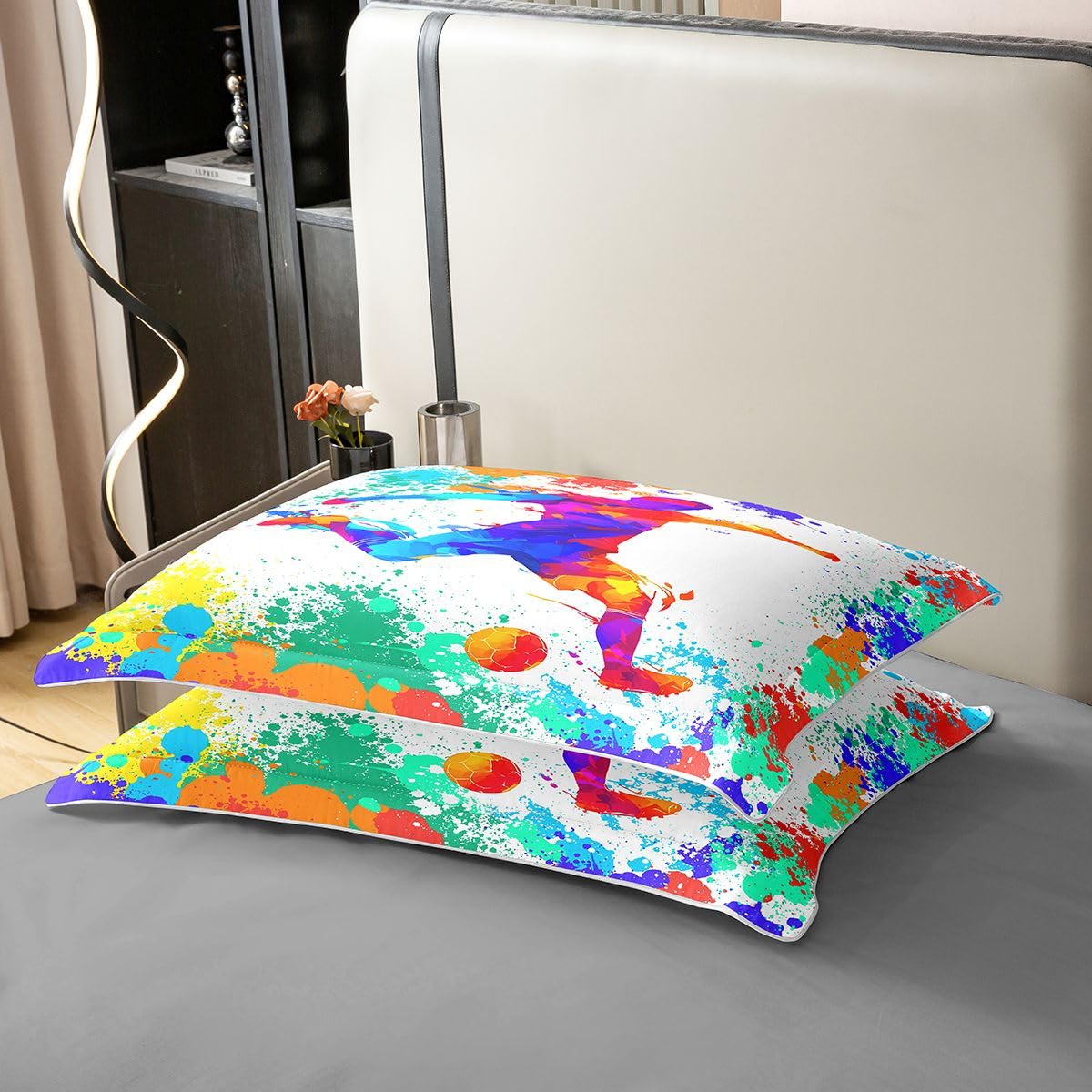Homewish Piłkarz pościel podwójne łóżko zestaw piłka nożna bawełna poszwa na kołdrę graffiti piłka sport gry poszwa na kołdrę wielokolorowe pociągnięcia pędzlem rozpryski farby zestawy łóżek